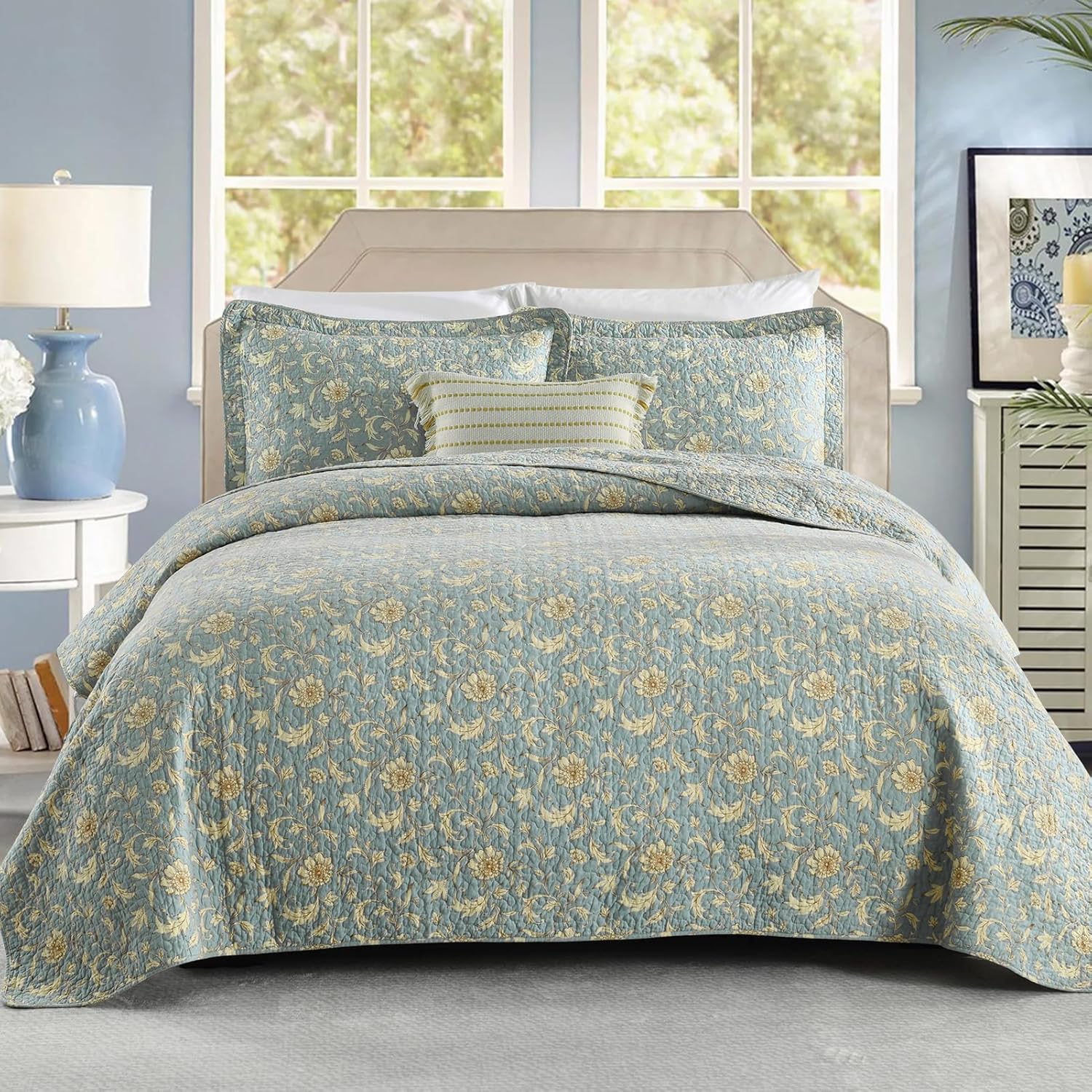 PERHOM Queen Size Cotton Quilt Set 3 Pieces Reversible