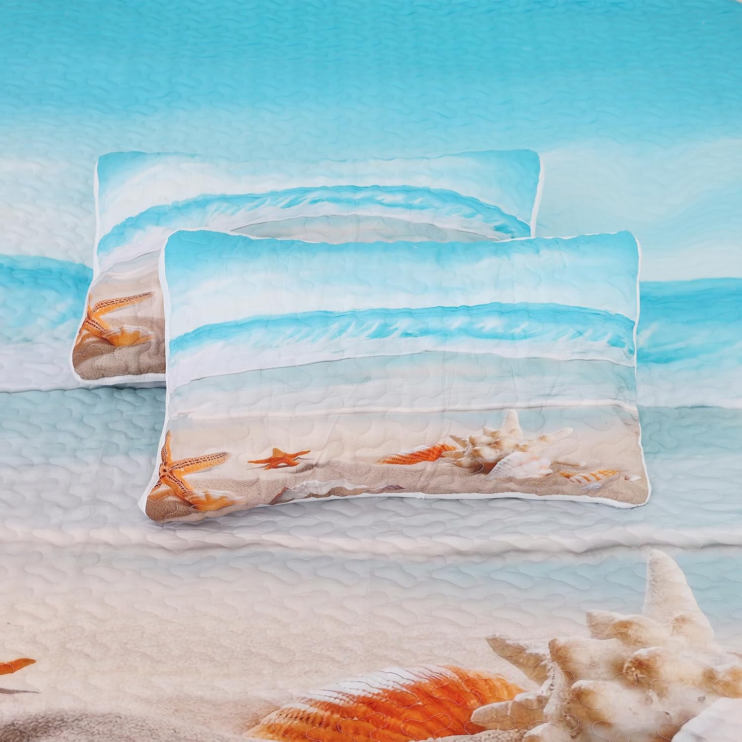 Blue Coastal Quilt Set Twin 2 Pieces Microfiber