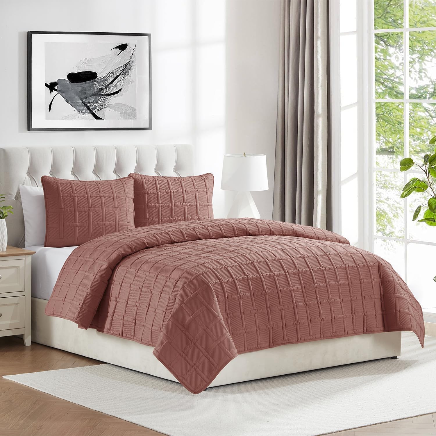 VCNY Home - FullQueen Quilt Set with Square Rose Pillow Shams