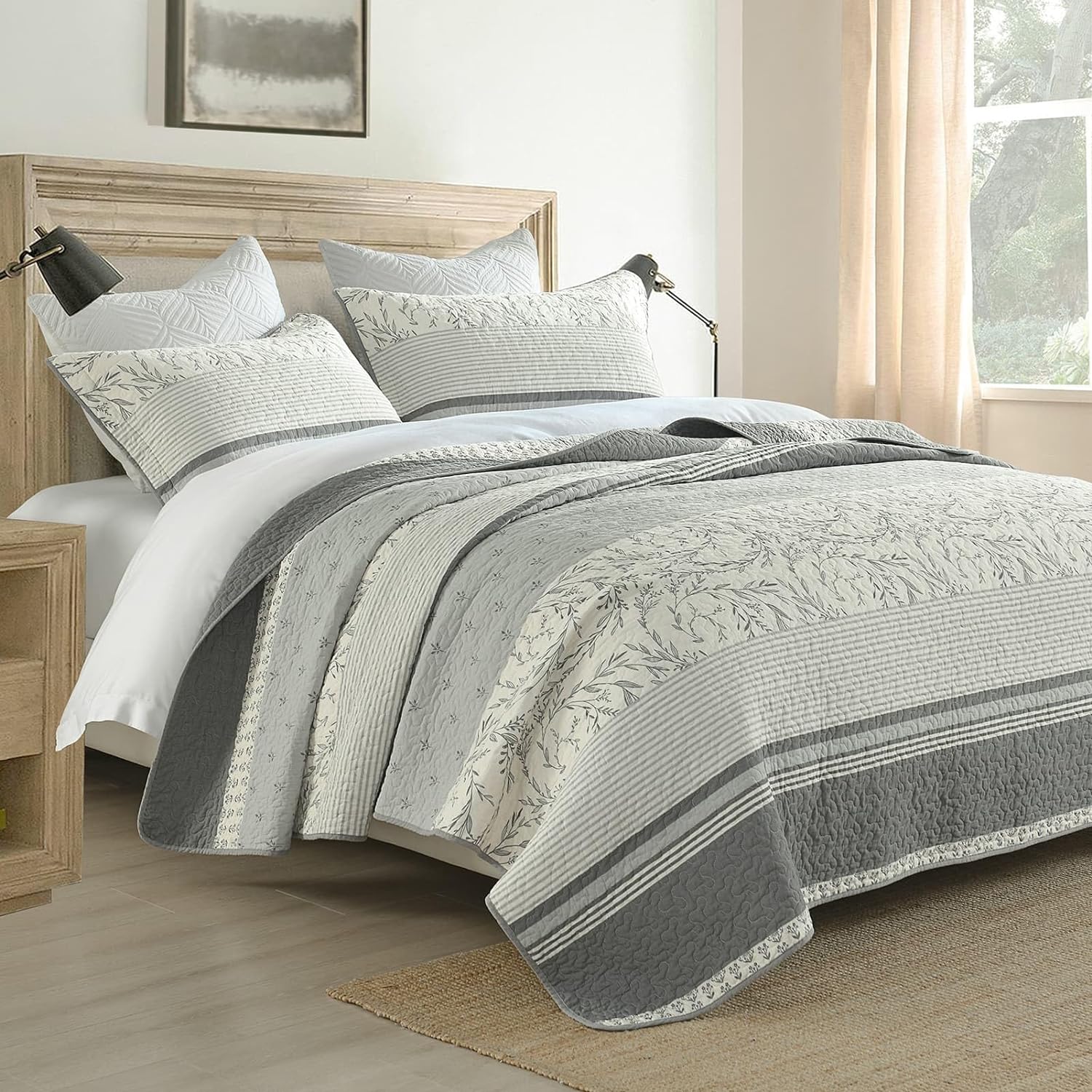 DDUOXIN 100 Cotton Queen Quilt Set - Modern Stripe