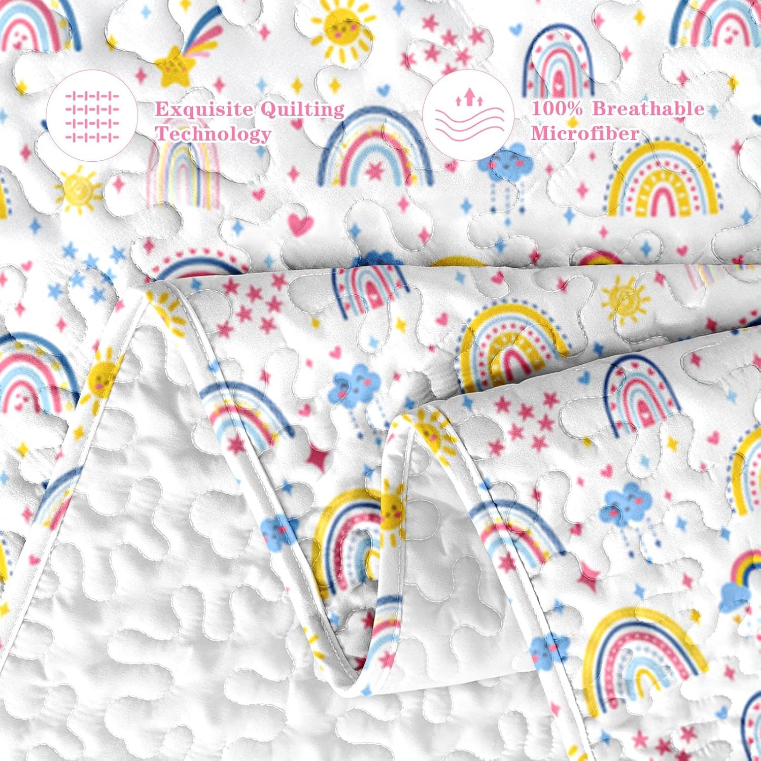 Pamnest Quilt Set Twin Size Rainbow Cartoon 2 Pcs