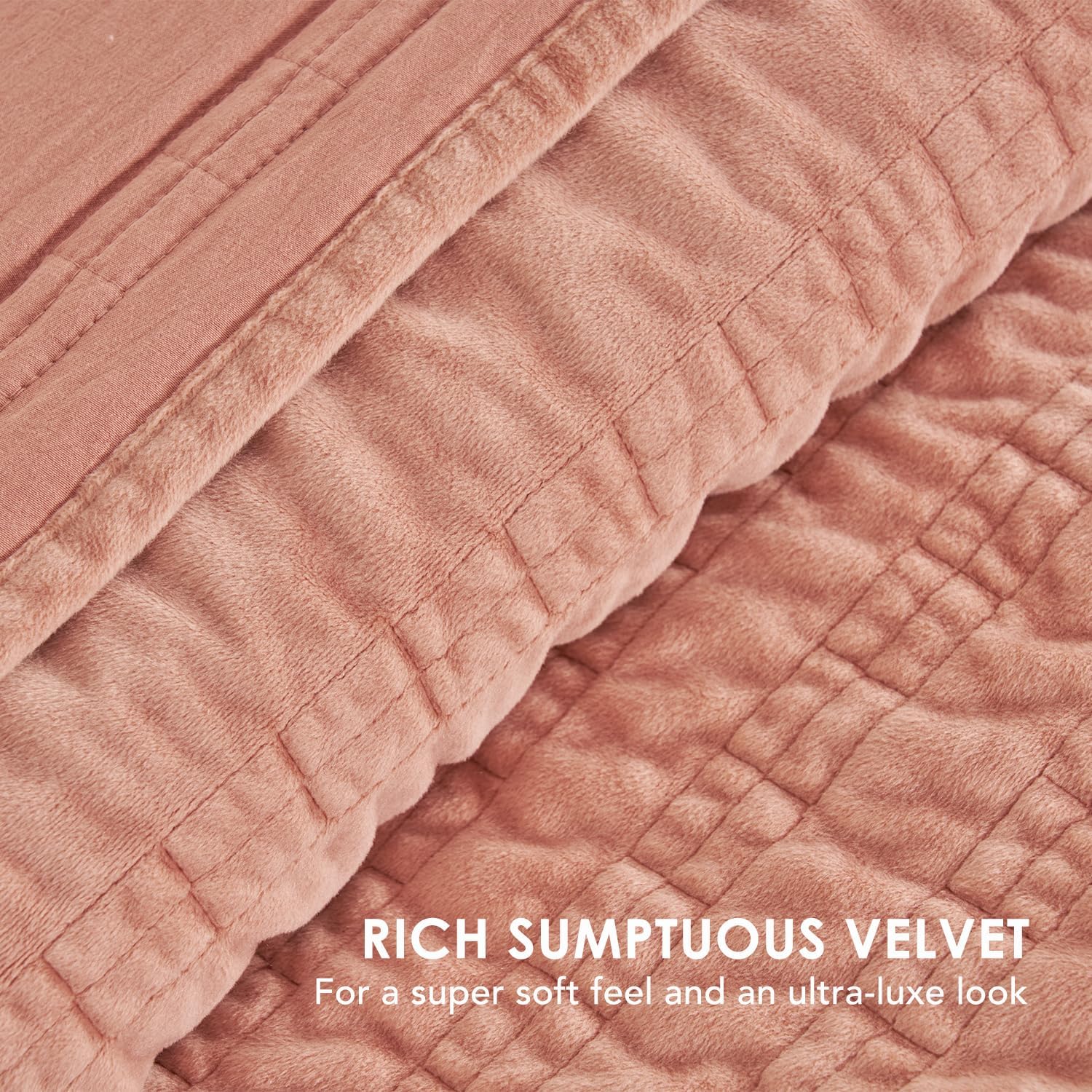 EVERGRACE Velvet Quilt Set Queen Size Pink Clay