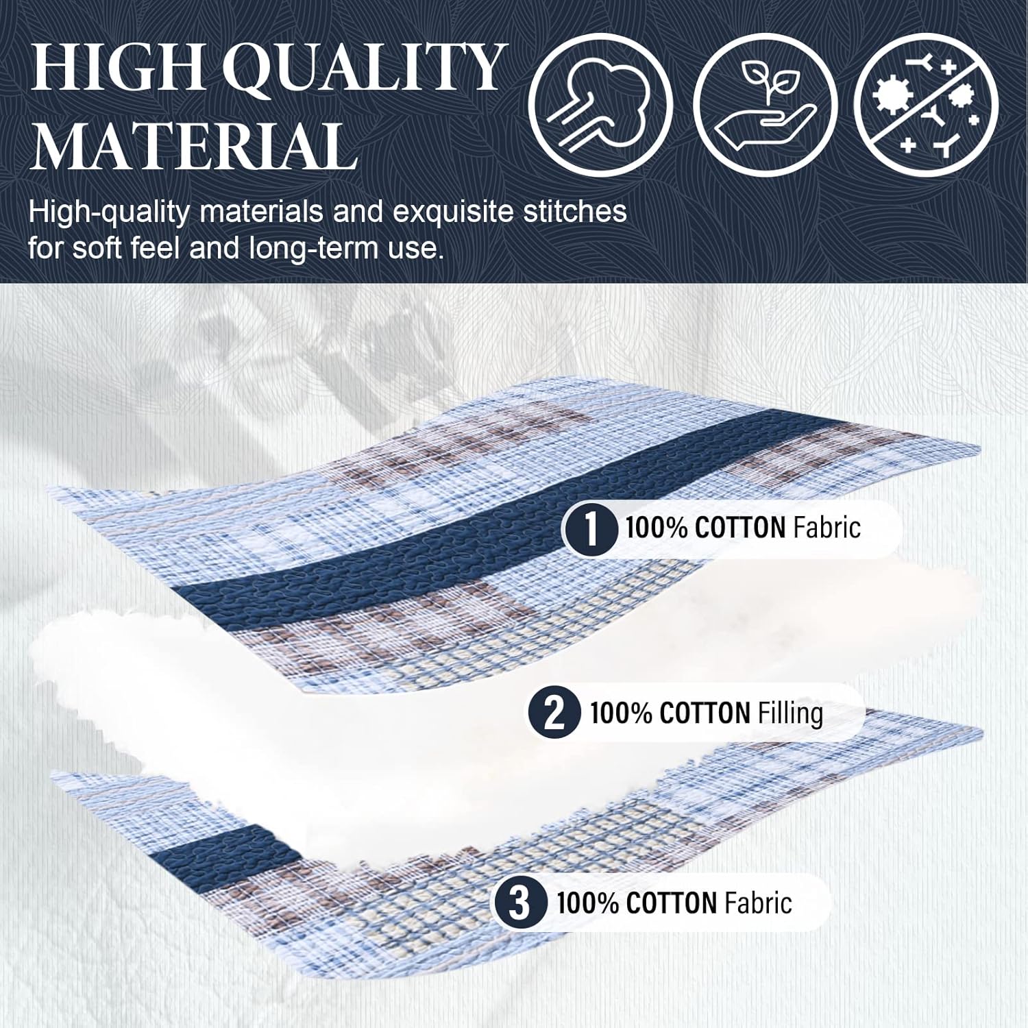 SahSahCasa Queen Quilt Set 3PCS 100 Cotton Plaid