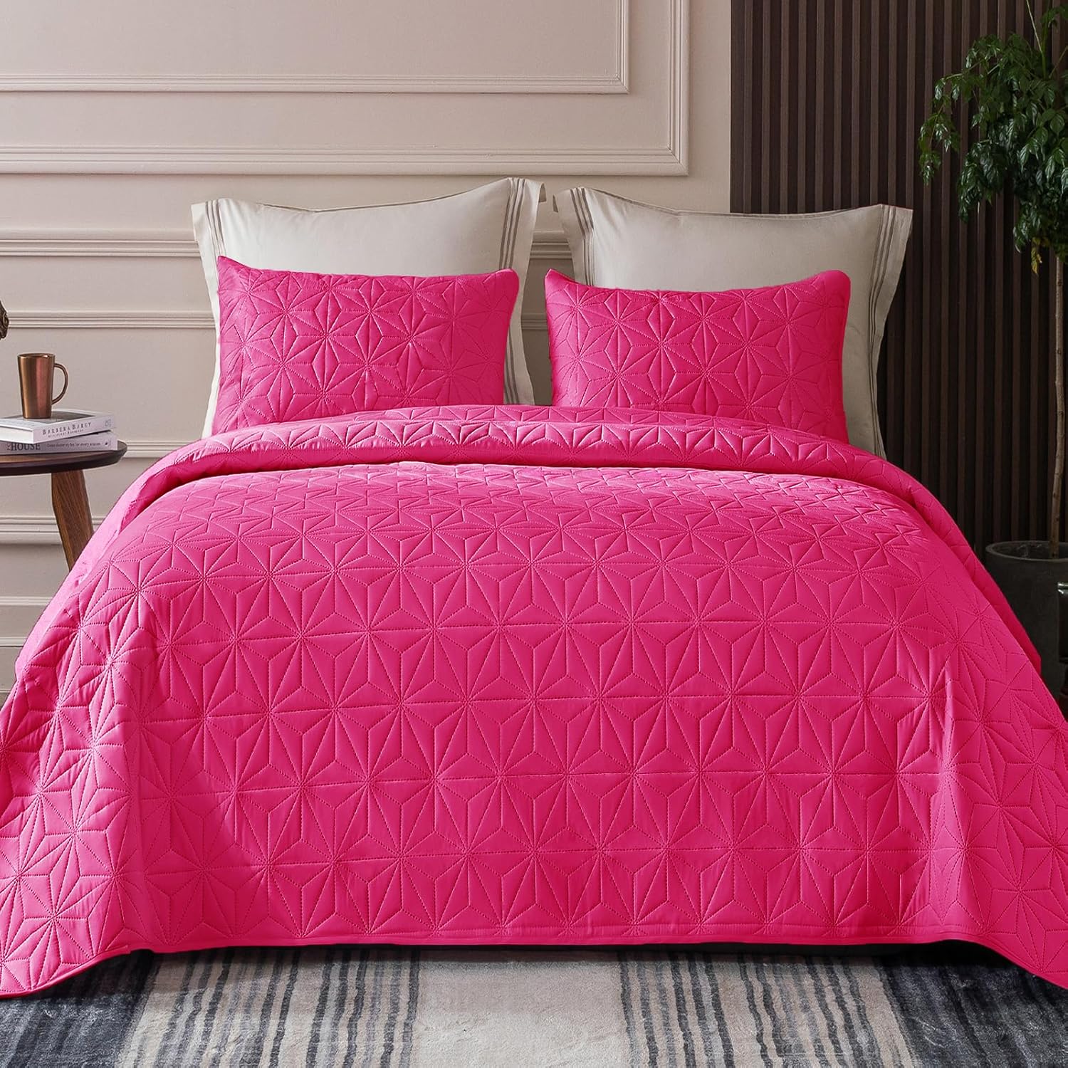 Whale Flotilla Twin XL Quilt Set Hot Pink