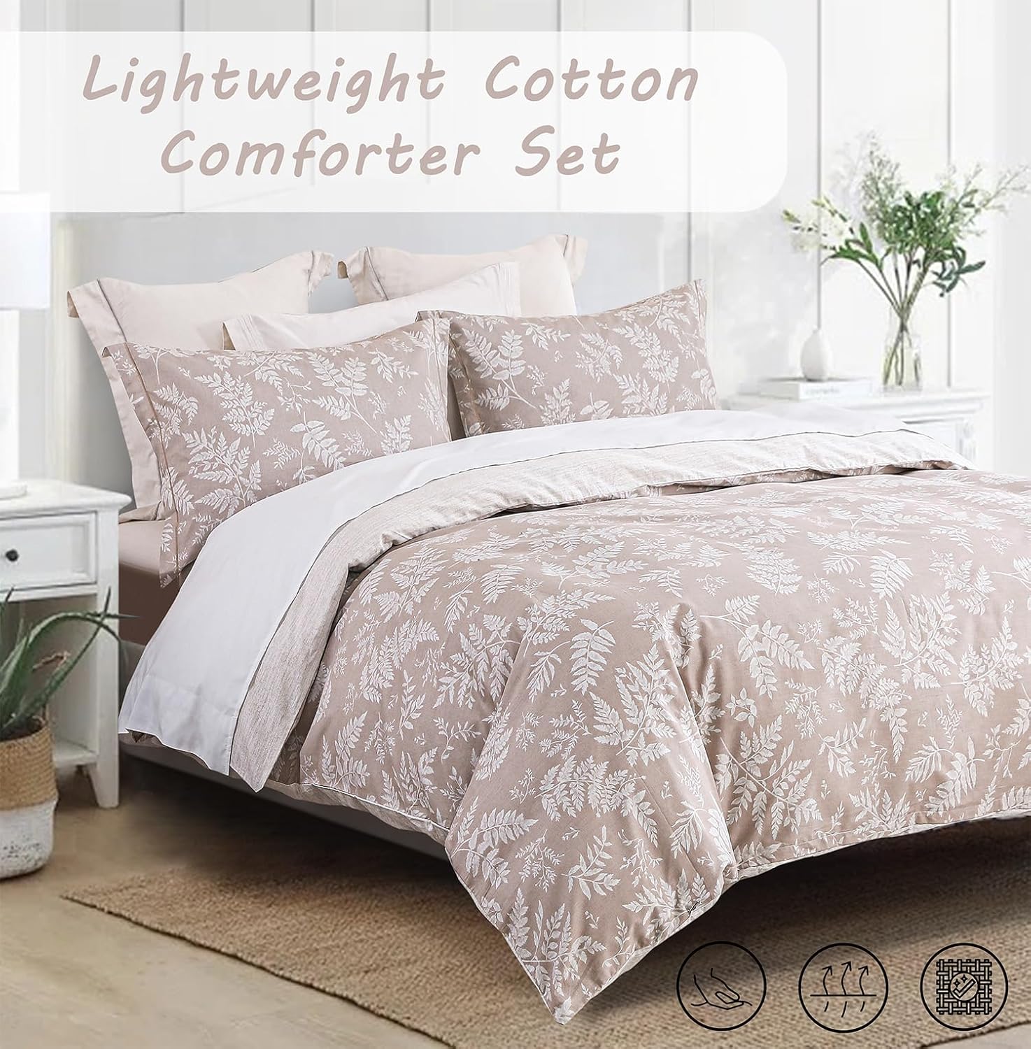 ALEISSEL Natural Cotton 3pcs Queen Comforter Set Dusty Pink