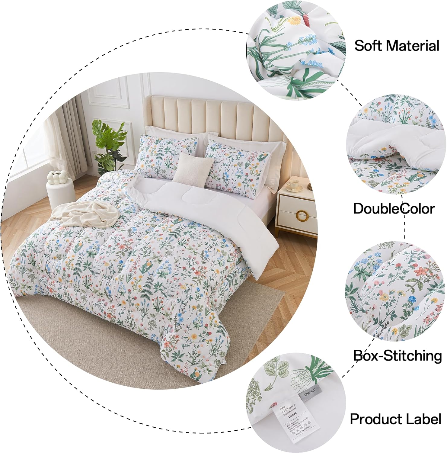 3-Piece Queen Comforter Set with Garden Floral Design