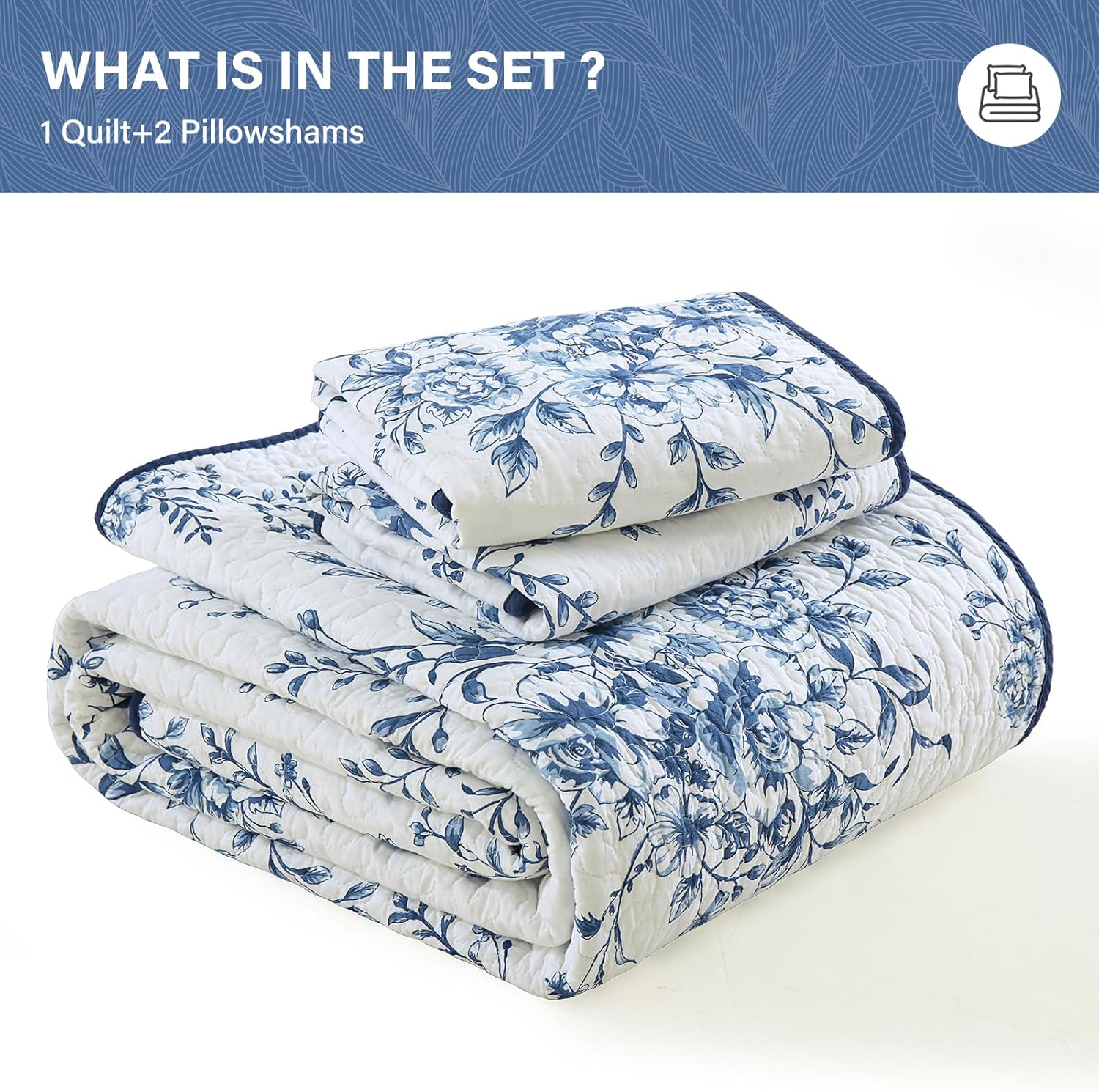 SahSahCasa 100 Cotton King Quilt Set Navy BlueWhite