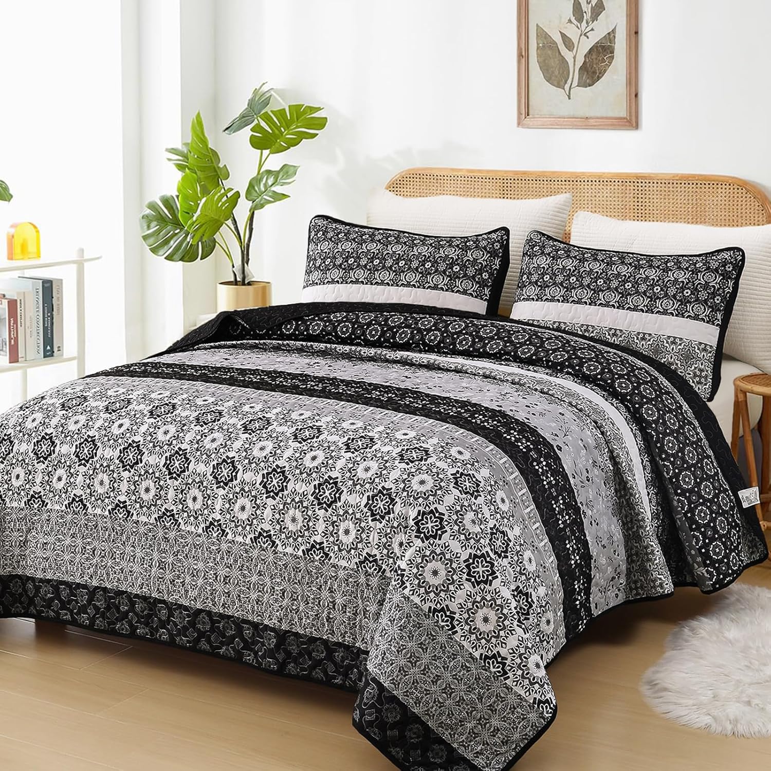 WONGS BEDDING Boho Quilt Set Queen Size 3 Pieces