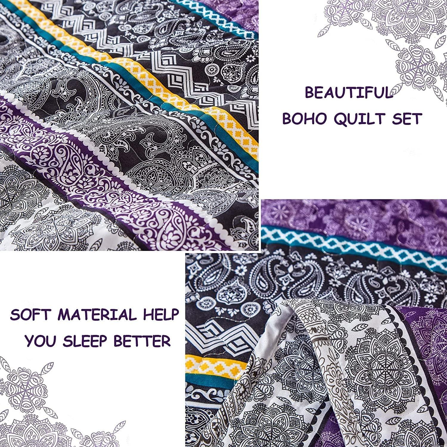 Wongs Boho Purple Quilt Set Twin Size 2 Pieces