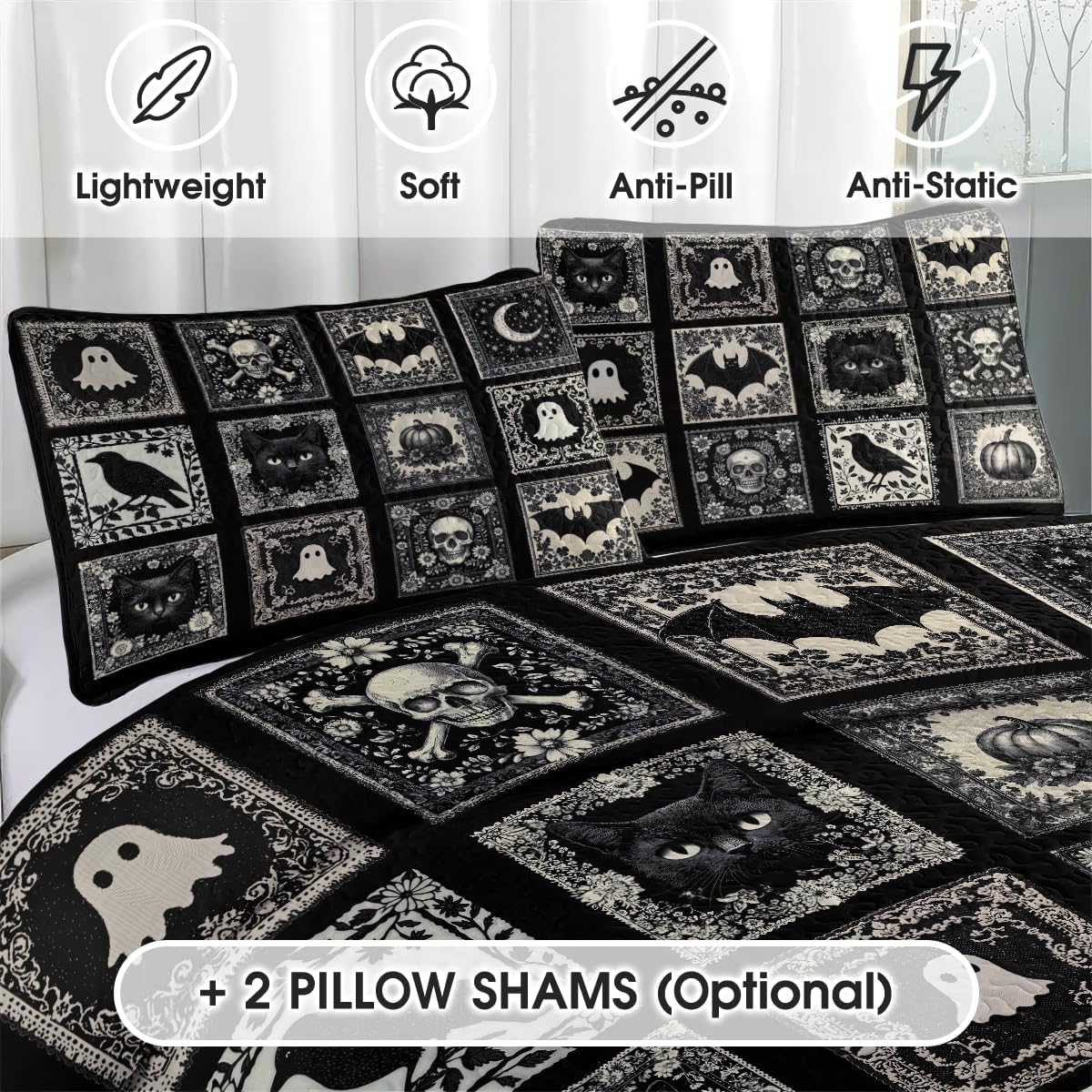 Witch Throw Pattern Quilt Set - Queen Twin Full Halloween Decor