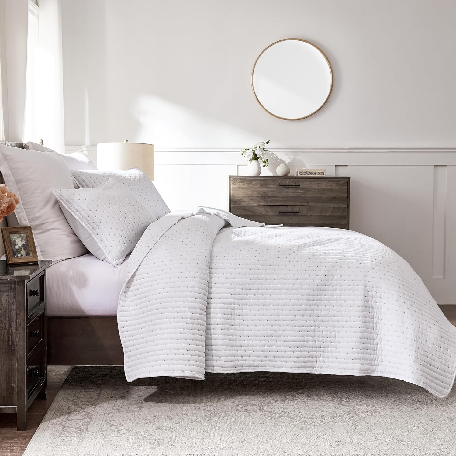 WDCOZY White Cross Stitch Quilt Set Twin Size