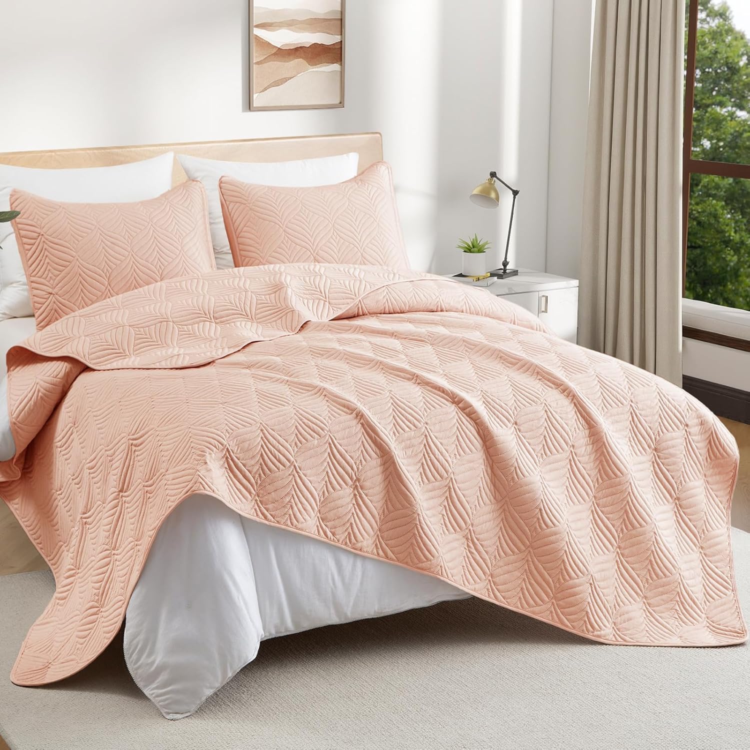 Whale Flotilla Blush Pink Quilt Set Twin Size 2-Piece