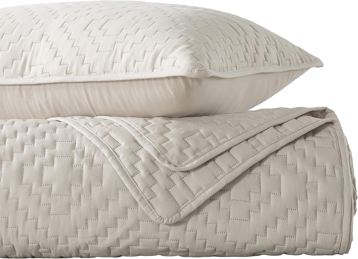 RSHARE Beige Cream Tan Quilt Set with Pillow Sham Twin Size