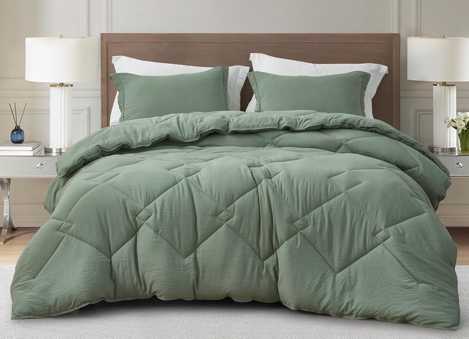 Chezmoi Logan Sage Green Comforter Set Twin XL