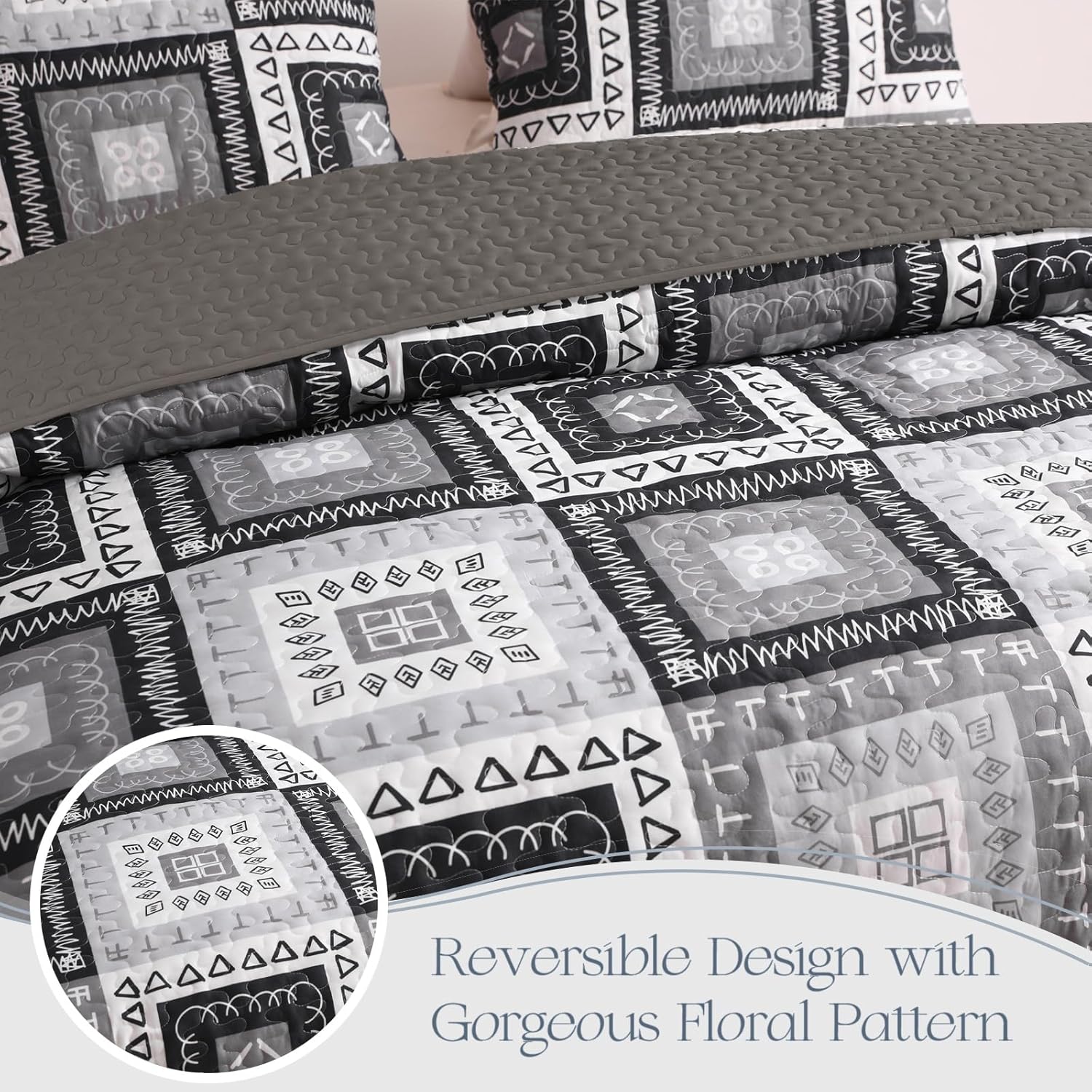 Exclusivo Mezcla Reversible Boho Quilt Set Twin Size 1