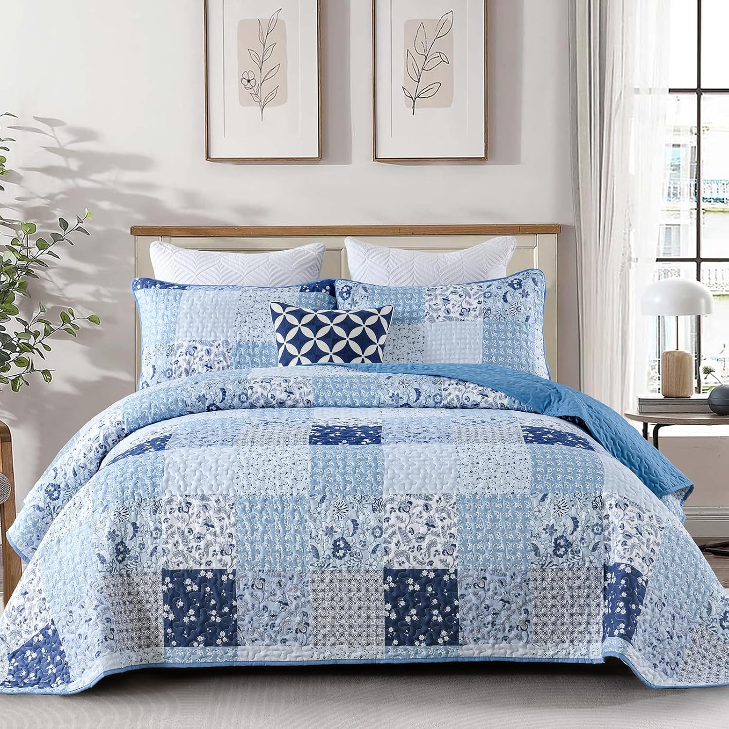 Menghomeus Boho Patchwork Quilt Set King Size