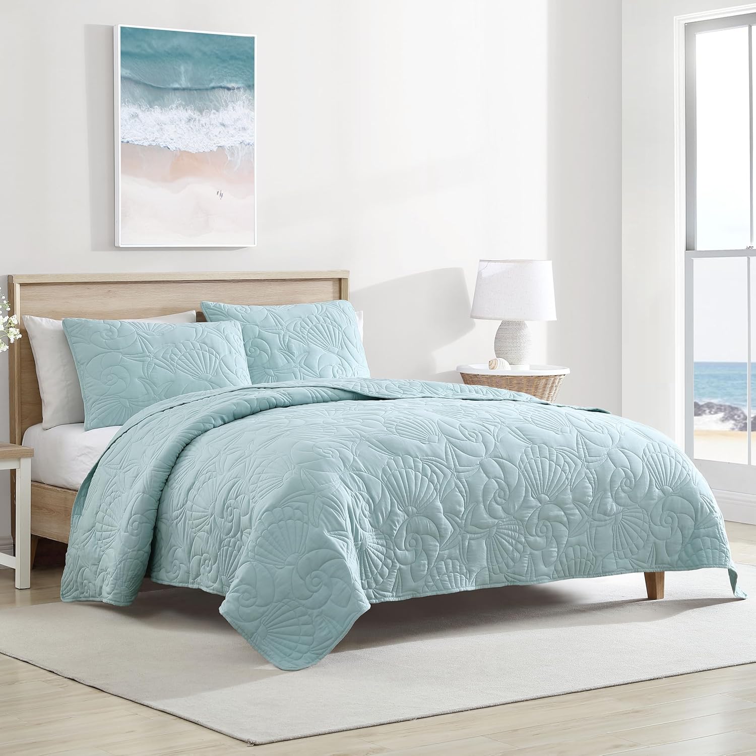 CARIBBEAN JOE Twin Outlined Shell Quilt Set in Aqua