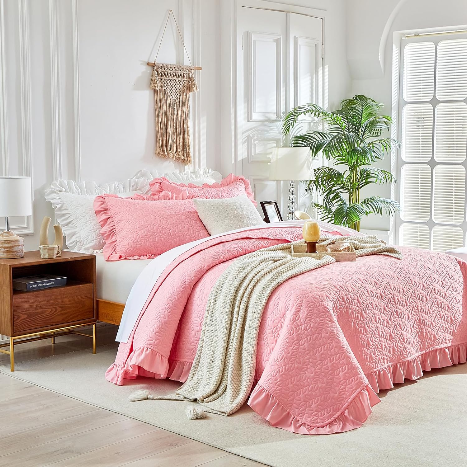 UOZZI BEDDING Ruffled Quilt Set Queen Size