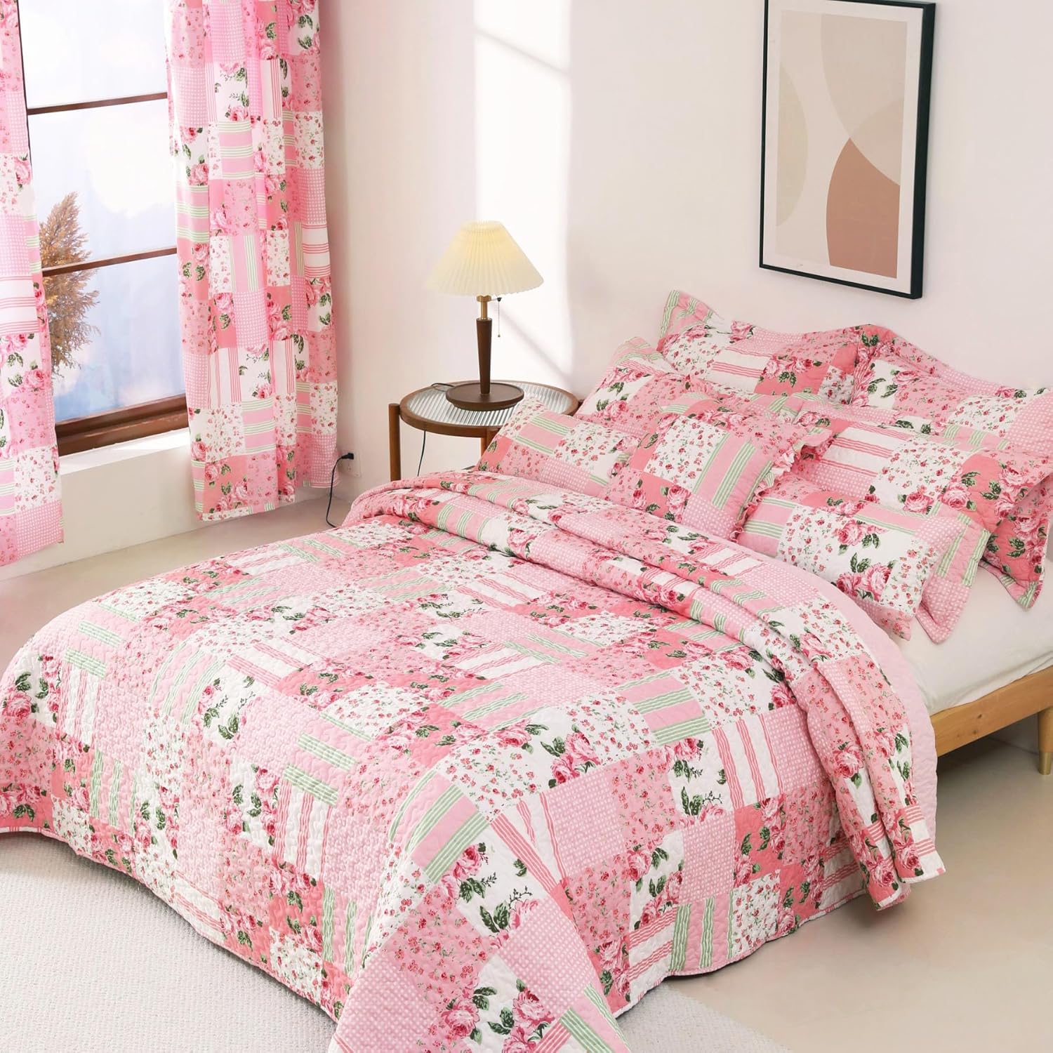 Cmfshape Floral Bedspread and Pillow Shams Set - Queen Size
