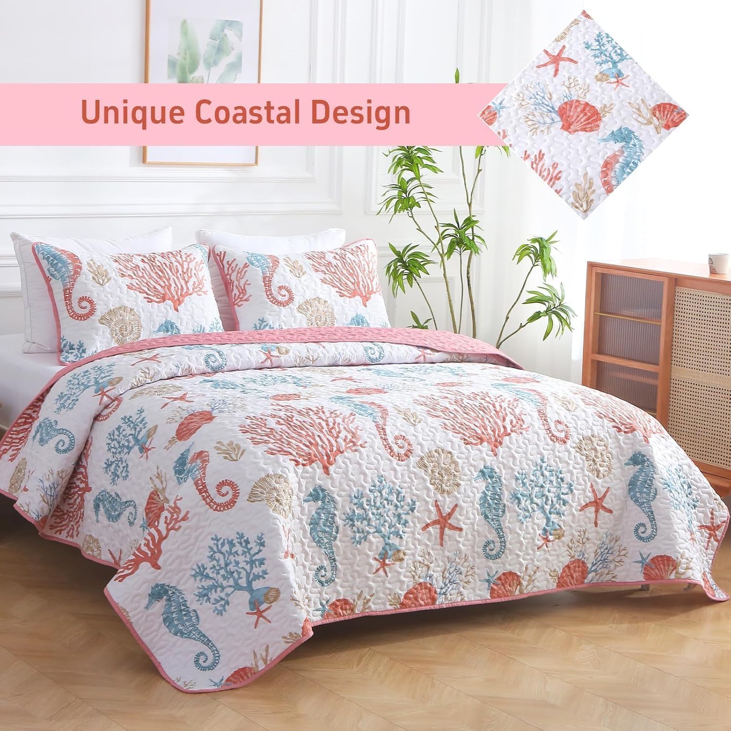 Heymybed Coastal Quilt Set Queen Size 3 Pieces