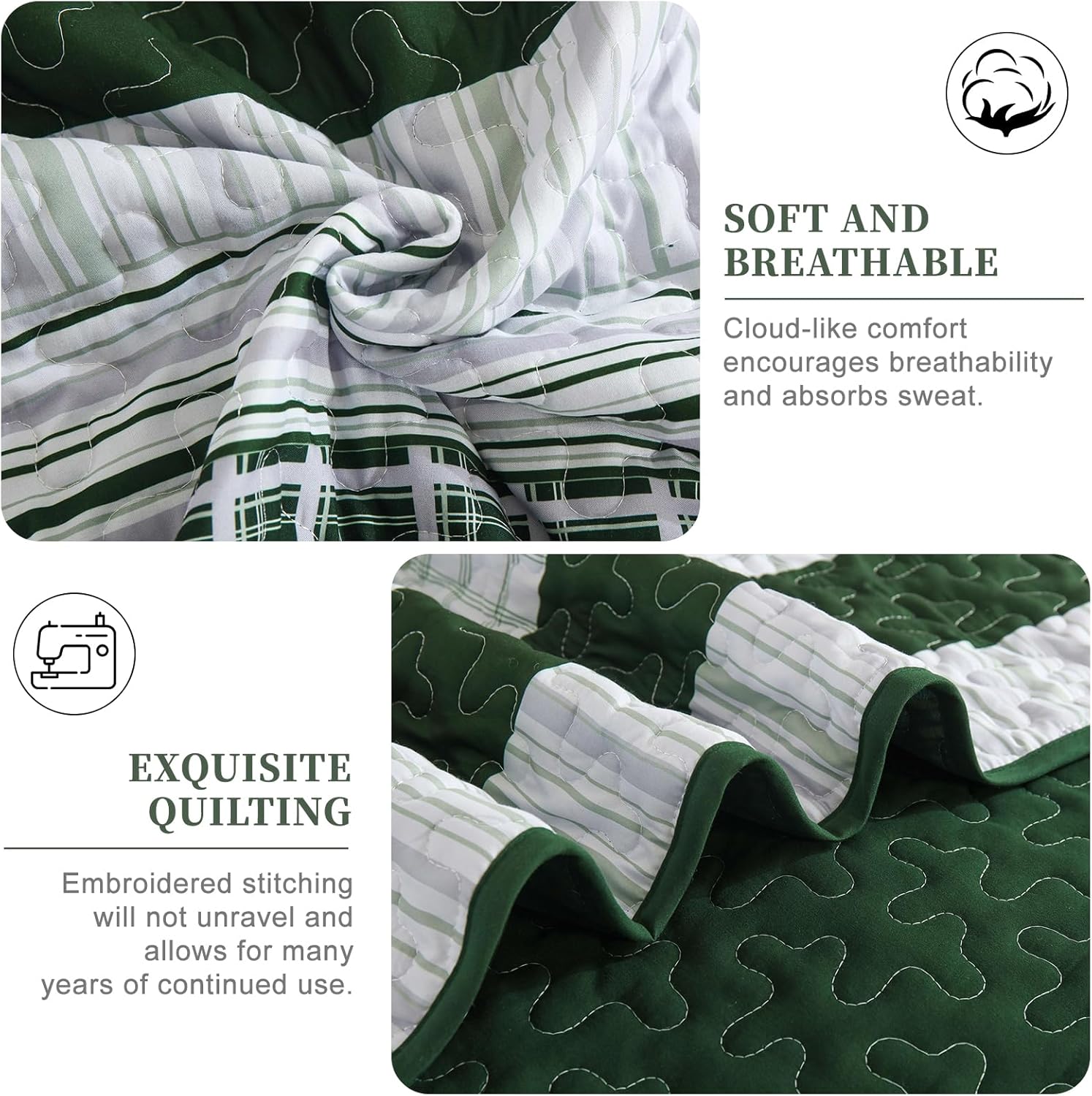 DJY Striped Quilt Set Queen Size 3 Pieces Microfiber Bedding Set