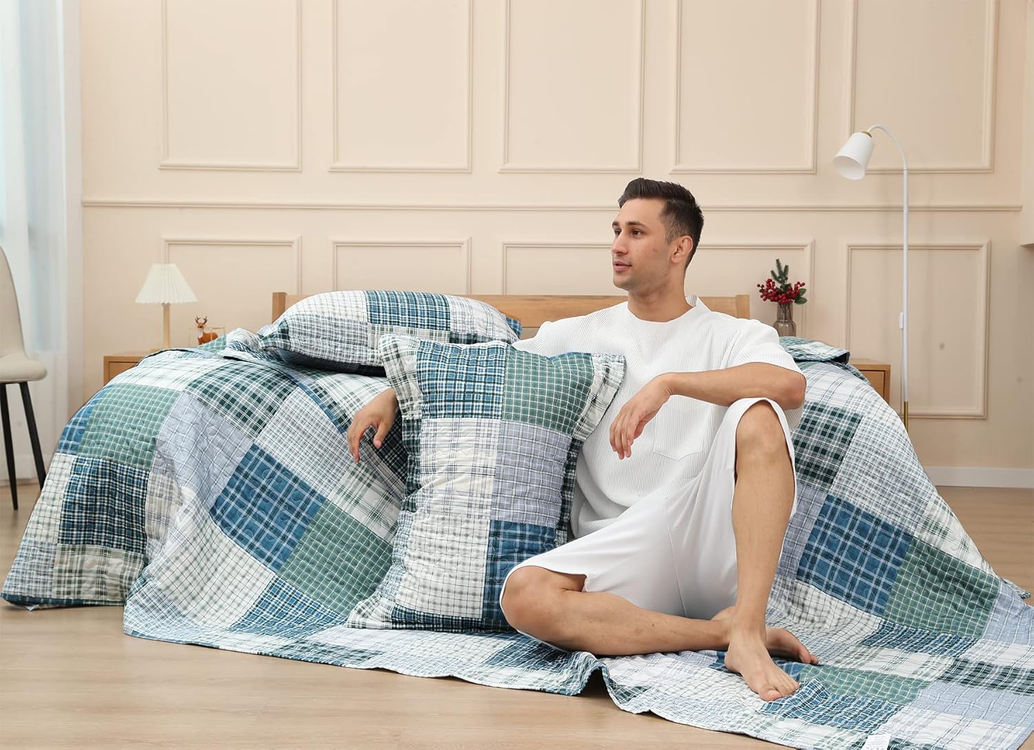 Ycosy Plaid Quilt Set Twin Size Reversible Bedspread
