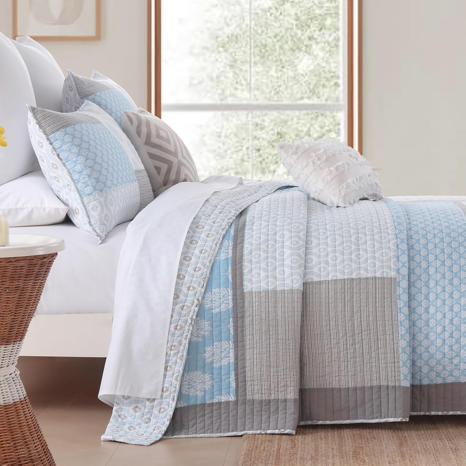 KALOOLA Light Blue Quilts Queen Size Set