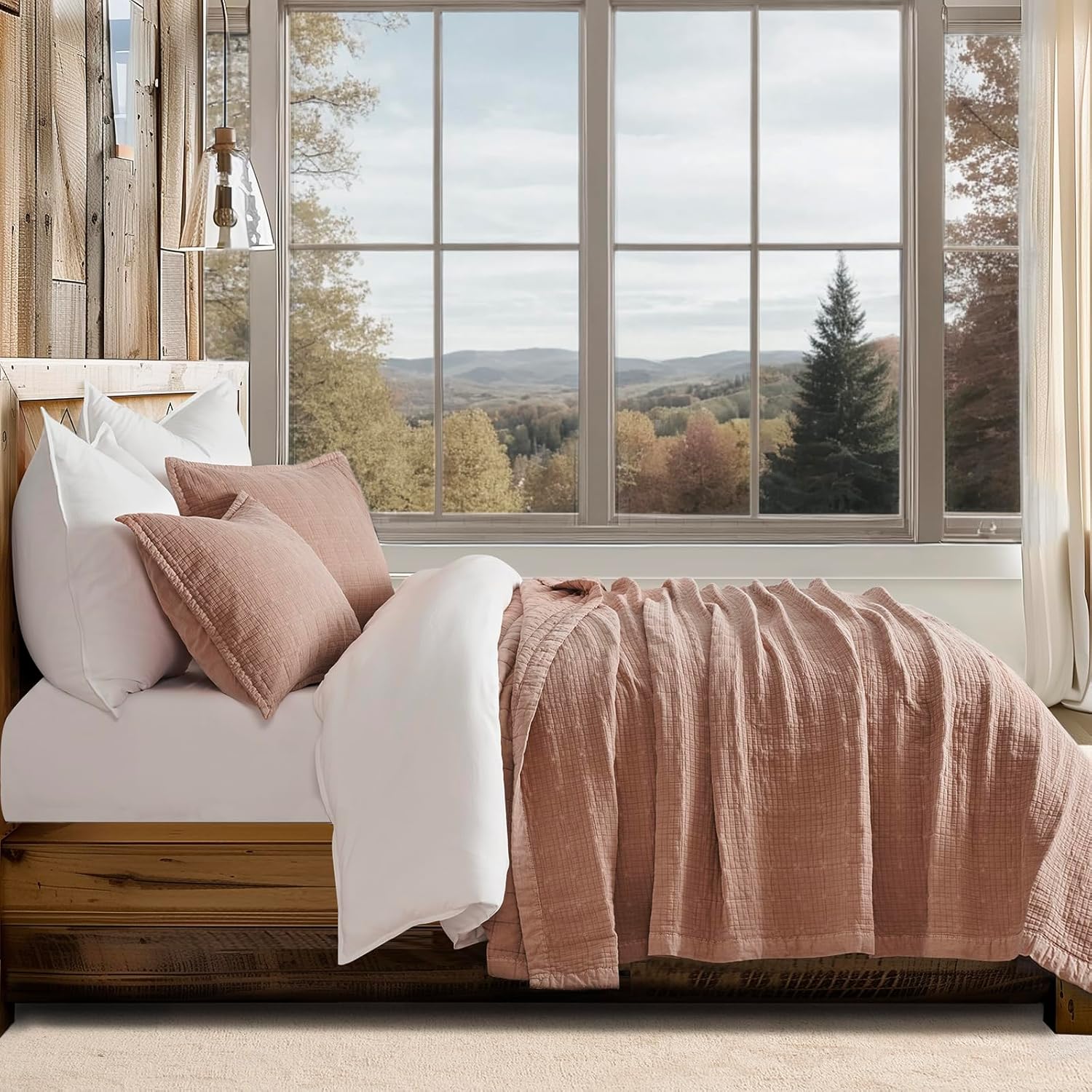 EVERGRACEHOME Stonewashed Cotton Quilt Set Queen Size