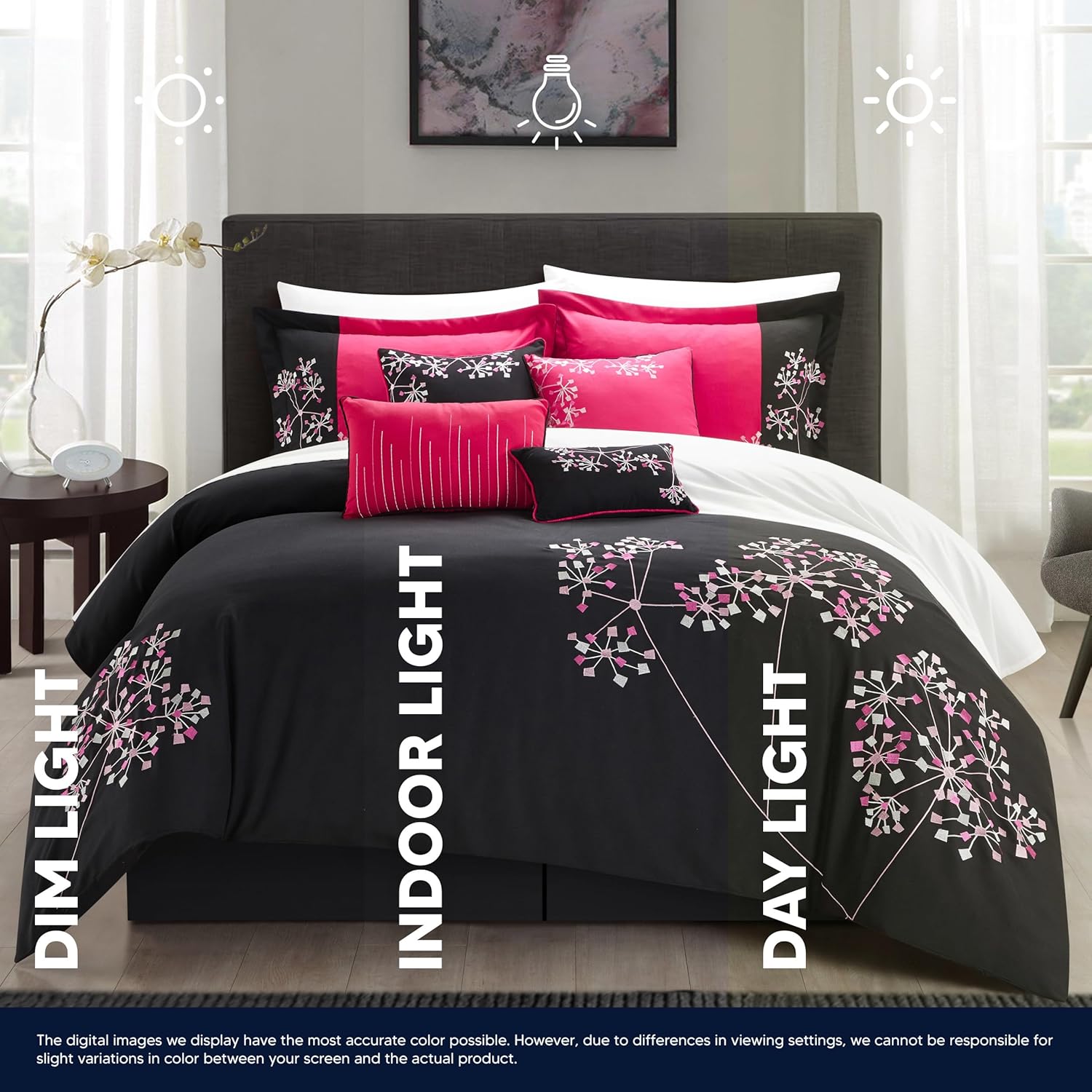 Chic Home 8 Piece Pink Floral Comforter Set Queen 1