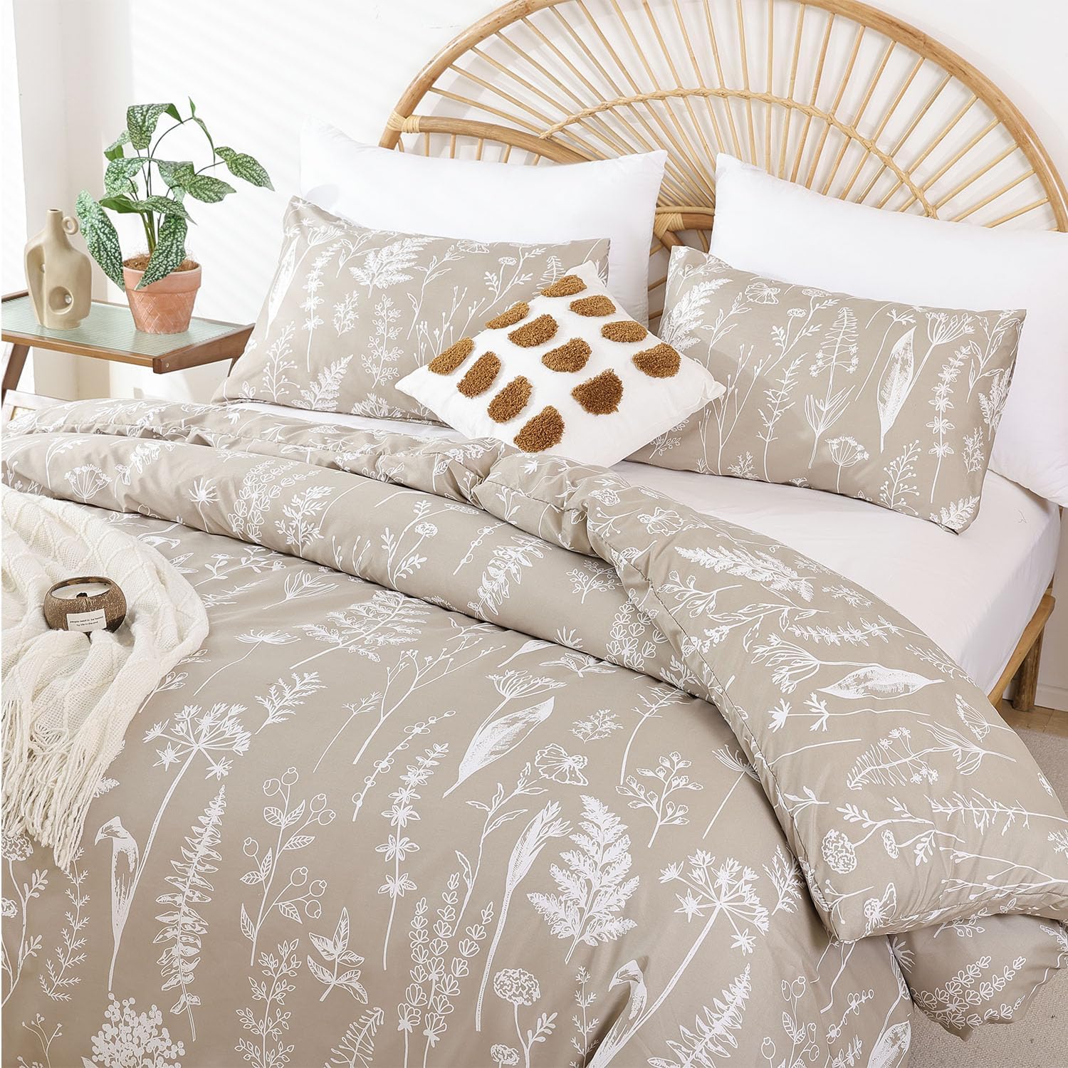JANZAA Queen Comforter Set with Floral Patterns 3 Pieces