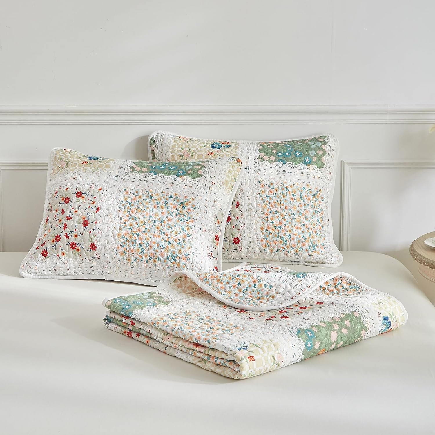 UOZZI BEDDING Floral Patchwork Quilt Set Queen Full 88x88 3 PC