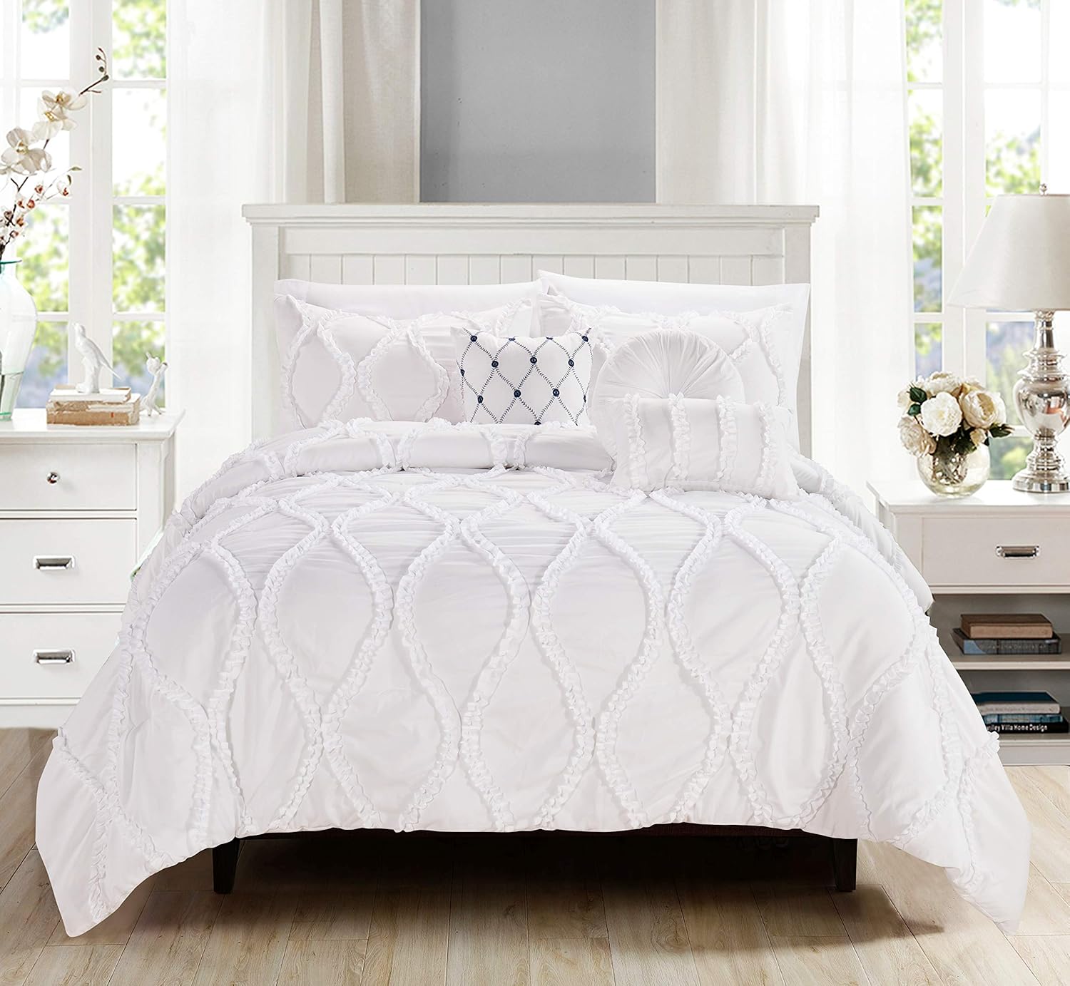 Elegant Comfort 10-Piece Infinity Ruffle Comforter Set KingCal King White