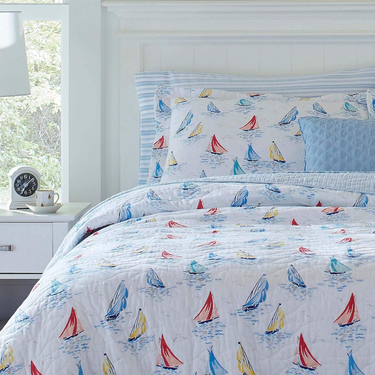 Laura Ashley Twin Quilt Set with Matching Sham Ahoy Blue