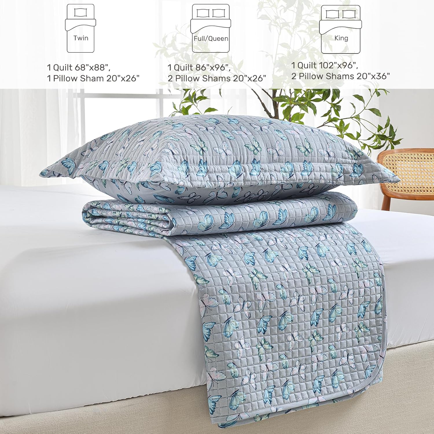 HollyHOME 2 Piece Twin Quilt Set with Butterfly Design 1