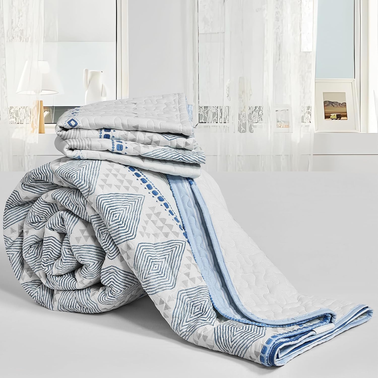 SLEEPBELLA Geometric Cotton Quilt Set 3Pcs Queen 1
