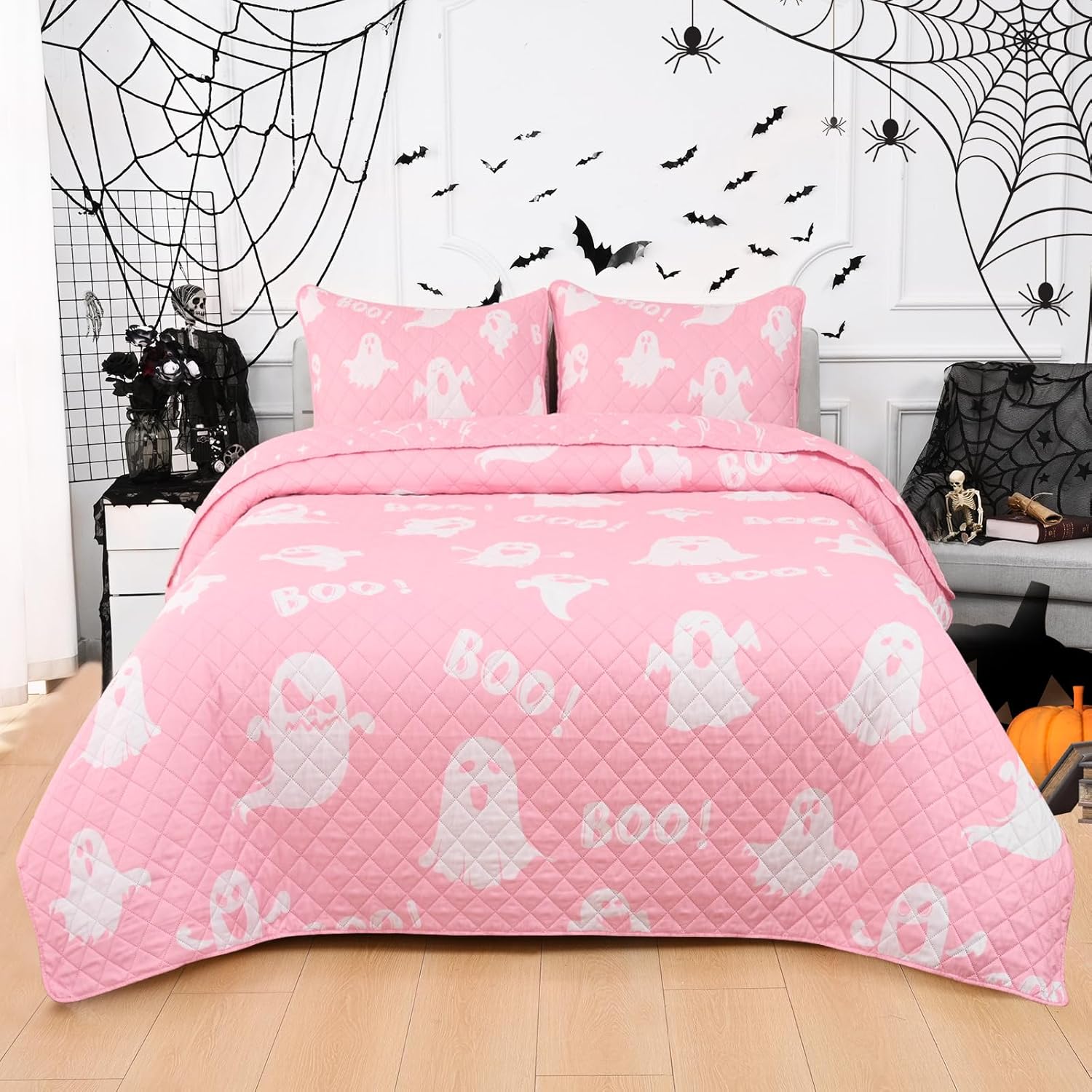 ASPMIZ Halloween Queen Quilt Set with 2 Shams
