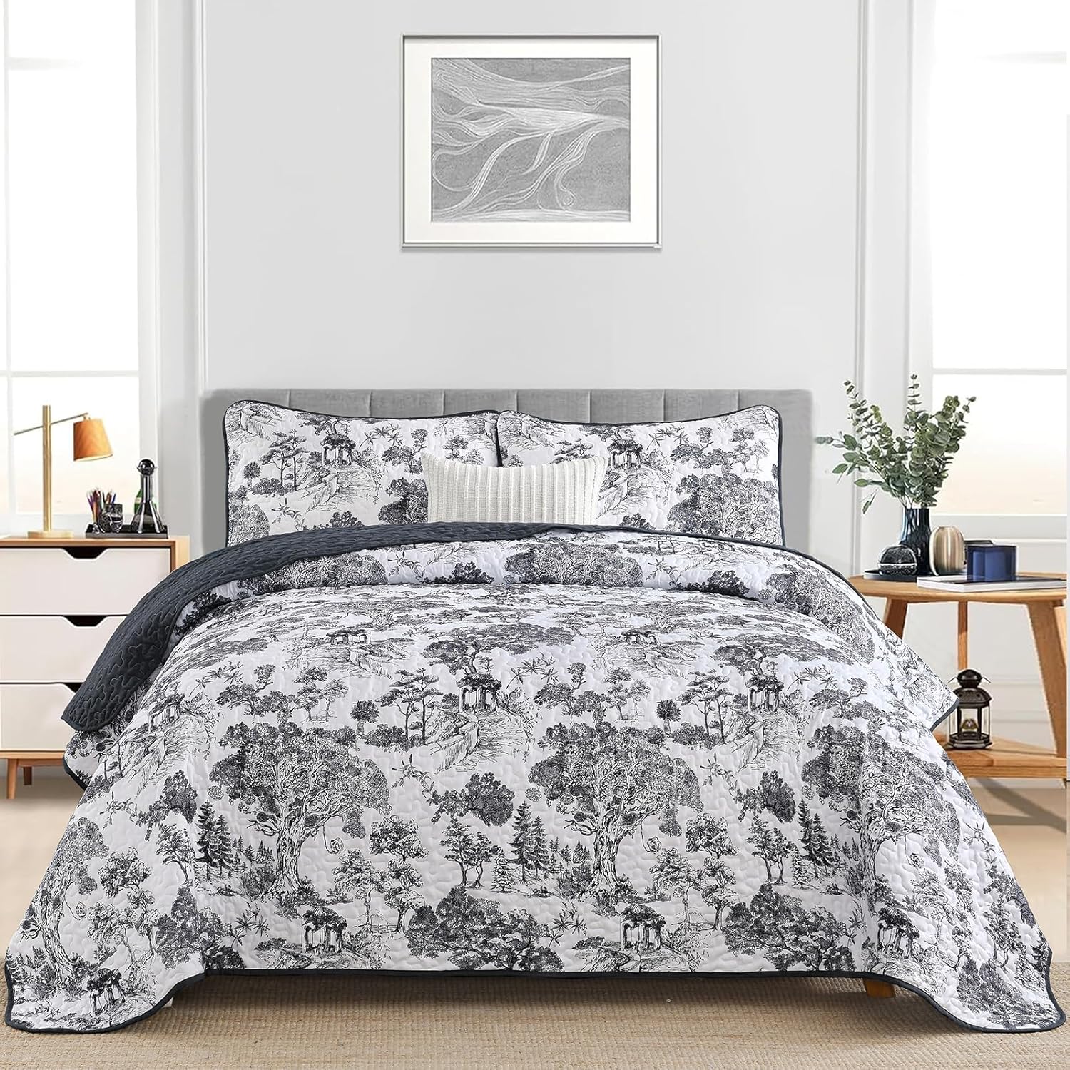 WONGS BEDDING Botanical Reversible Quilt Set Queen Size