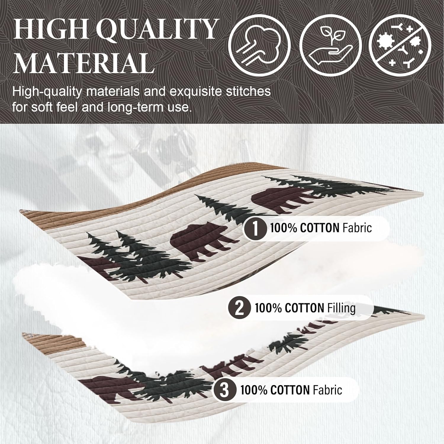 SahSahCasa Queen Quilt Set - Forest Farmhouse Reversible Cotton Comforter