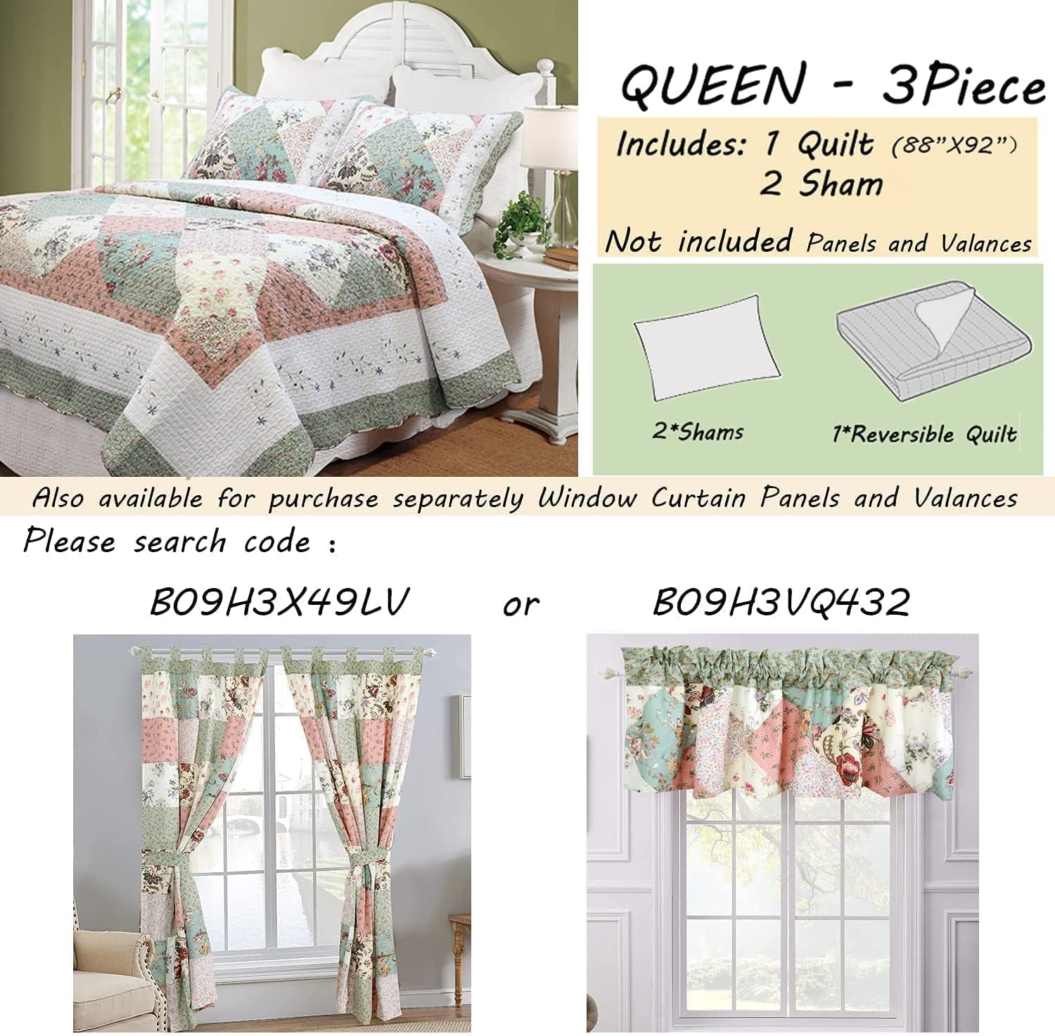 Cozy Line Floral Patchwork Quilt Bedding Set Queen 3 Piece