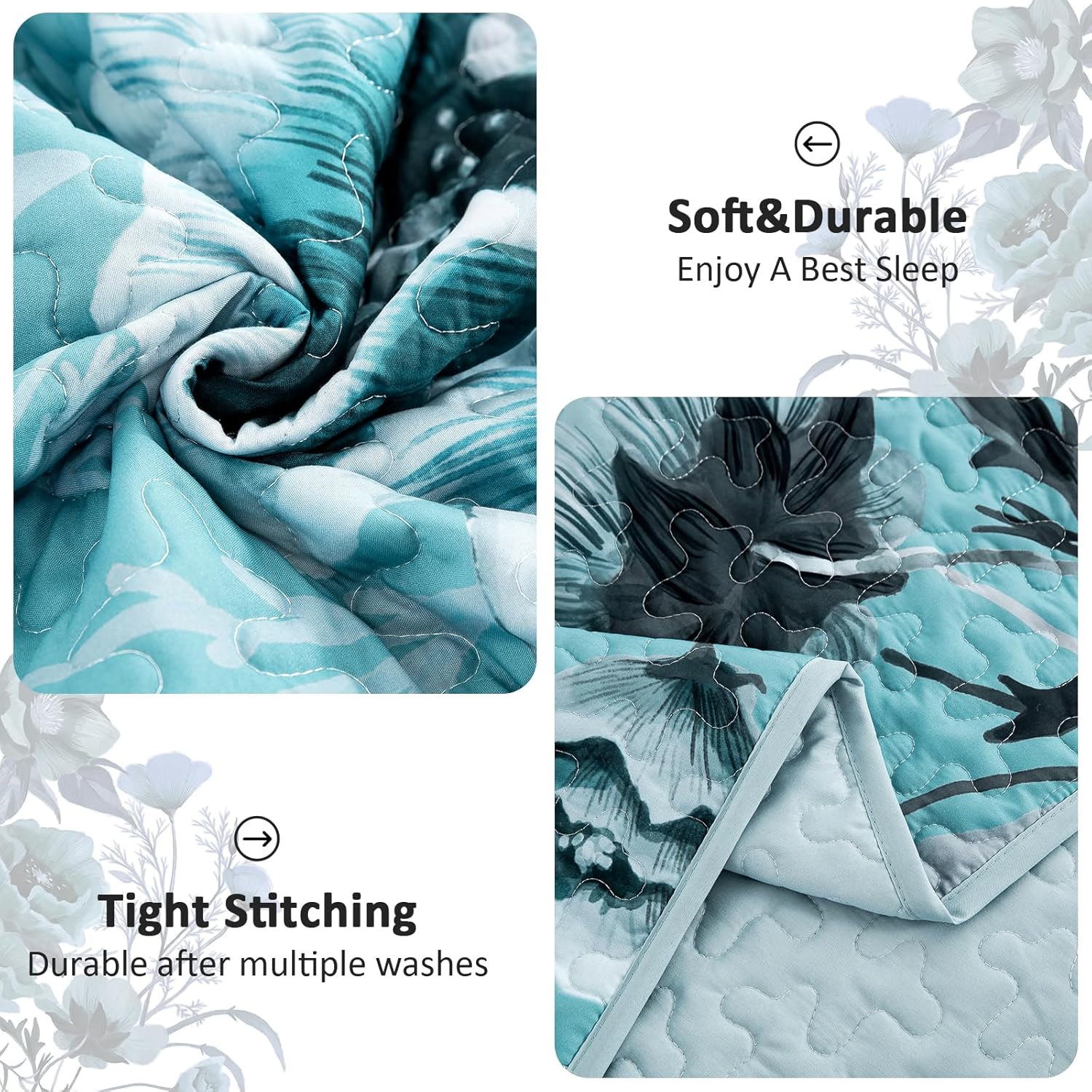 Drucon Blue Floral Quilt Set 3 Piece King Size