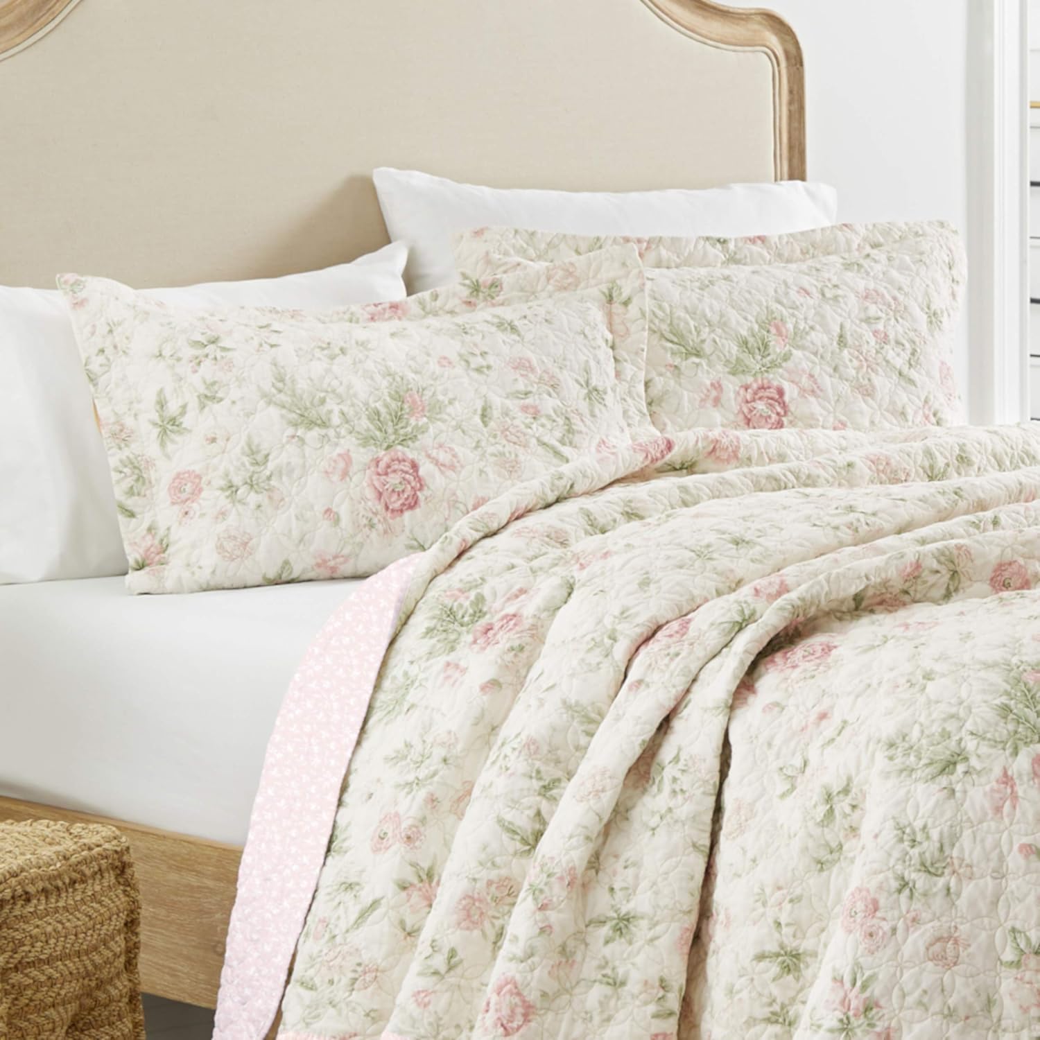Laura Ashley Twin Quilt Set Reversible Cotton Bedding with Matching Sham 1