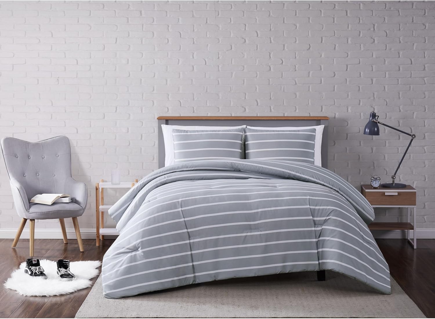 TRULY SOFT Maddow Stripe Grey Comforter Set