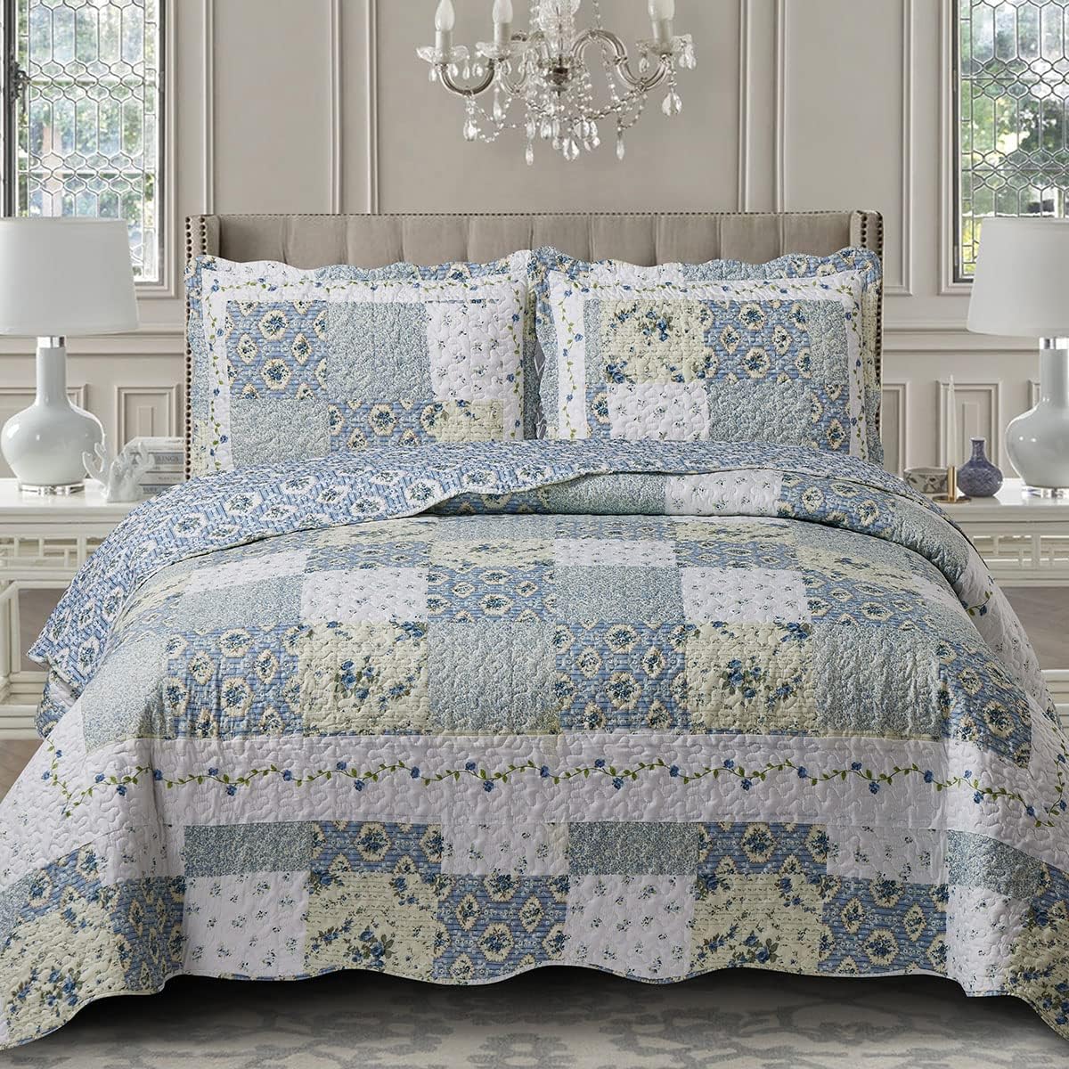 5-Pcs Bedspread Set Twin XL Microfiber Brea Print