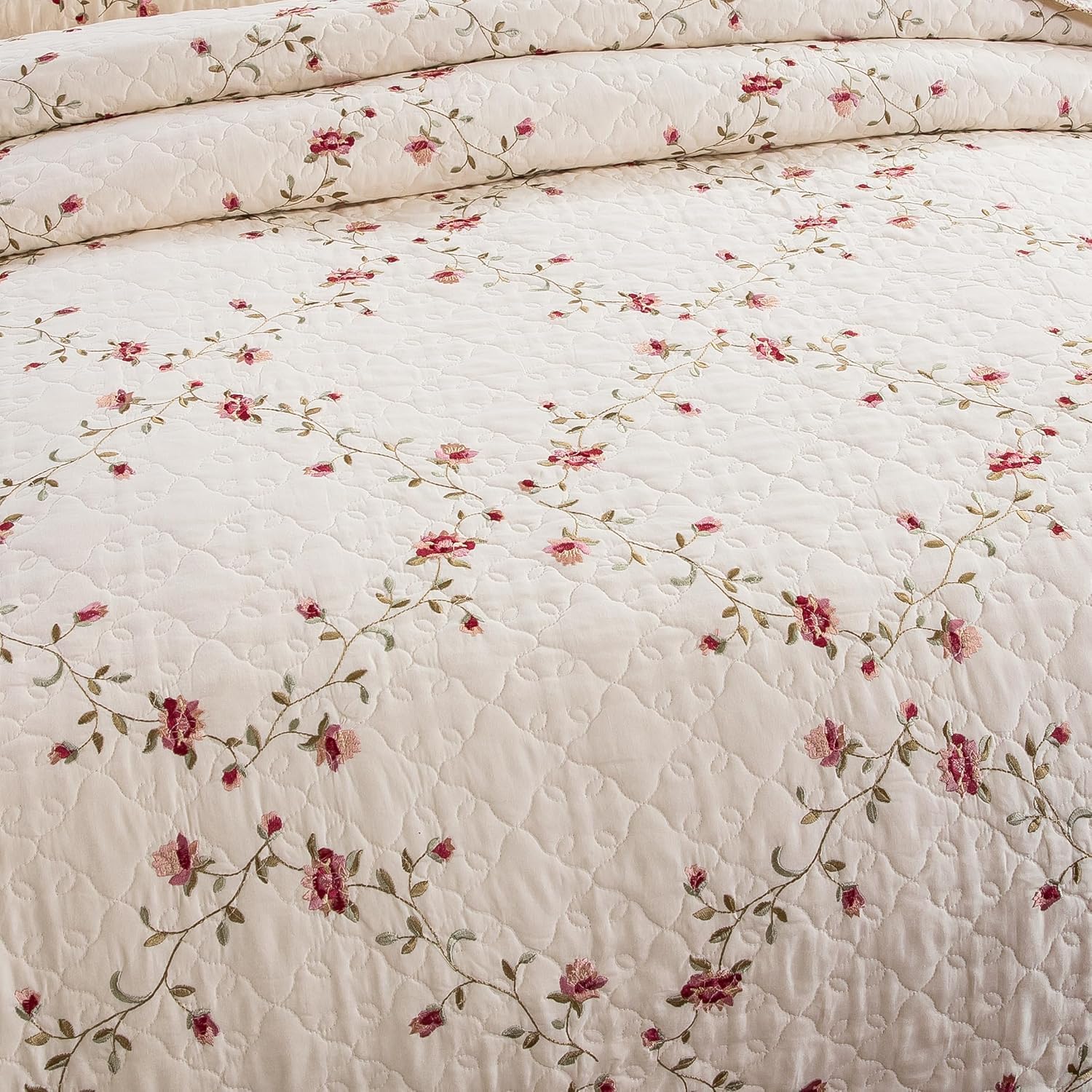 EAVD Floral Embroidered Quilt Set King Size 3 Pieces 1