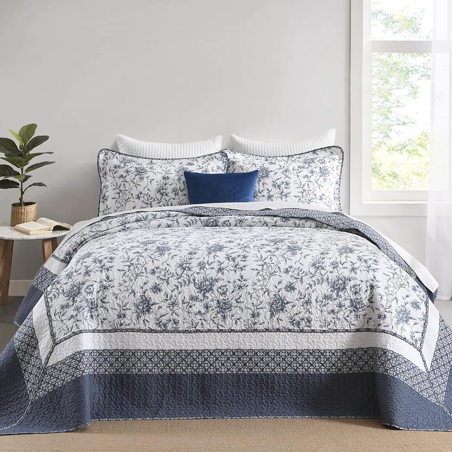 Oversized King Bedspread 120x120 100 Cotton Floral Farmhouse Quilt Set