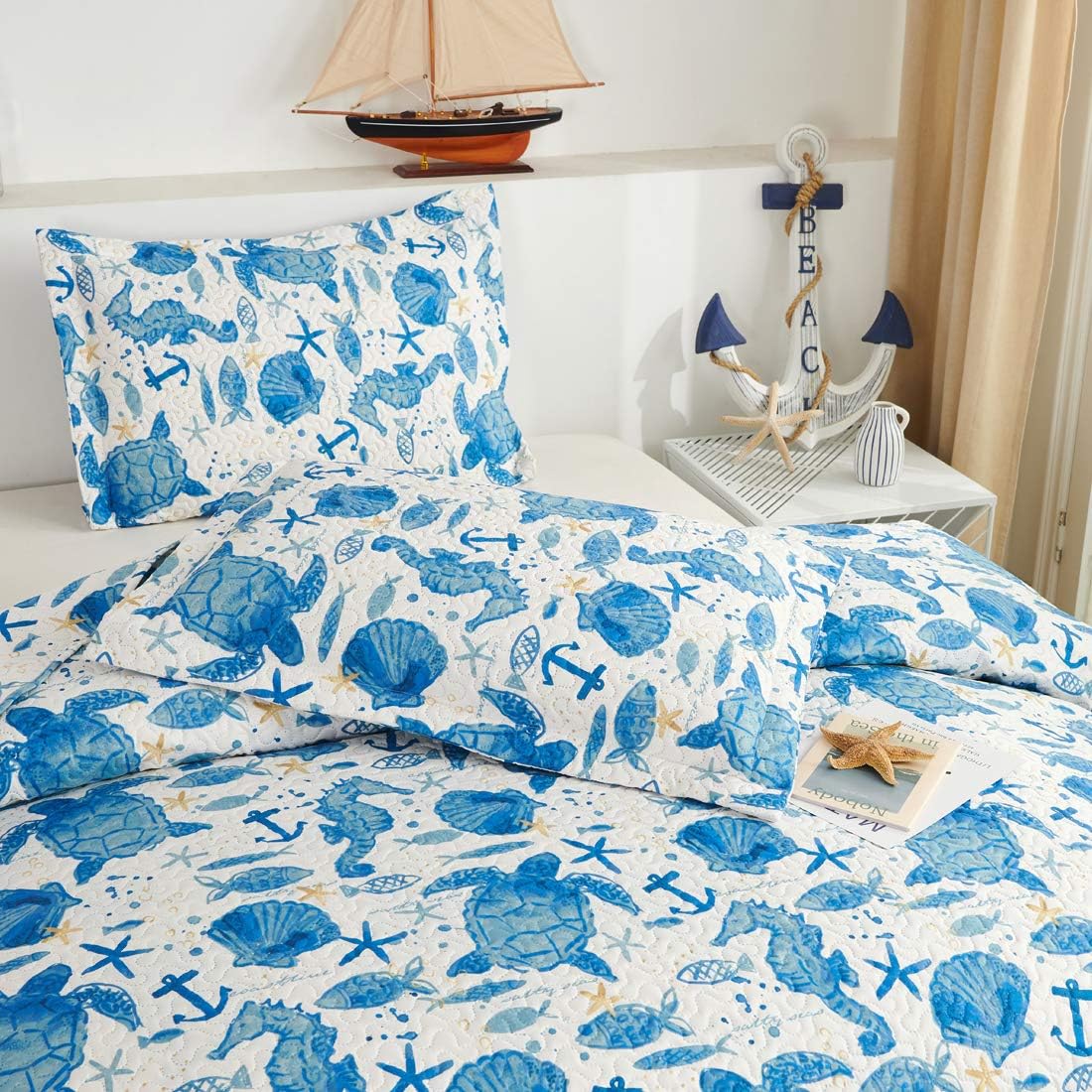 Oliven Ocean Themed Turtle Quilt Set Twin
