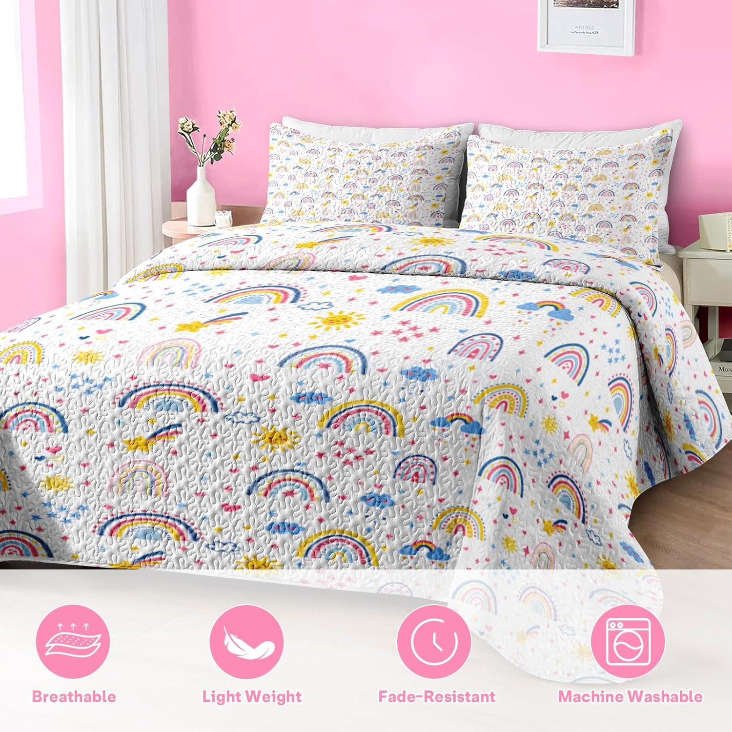 Pamnest Quilt Set Twin Size Rainbow Cartoon 2 Pcs