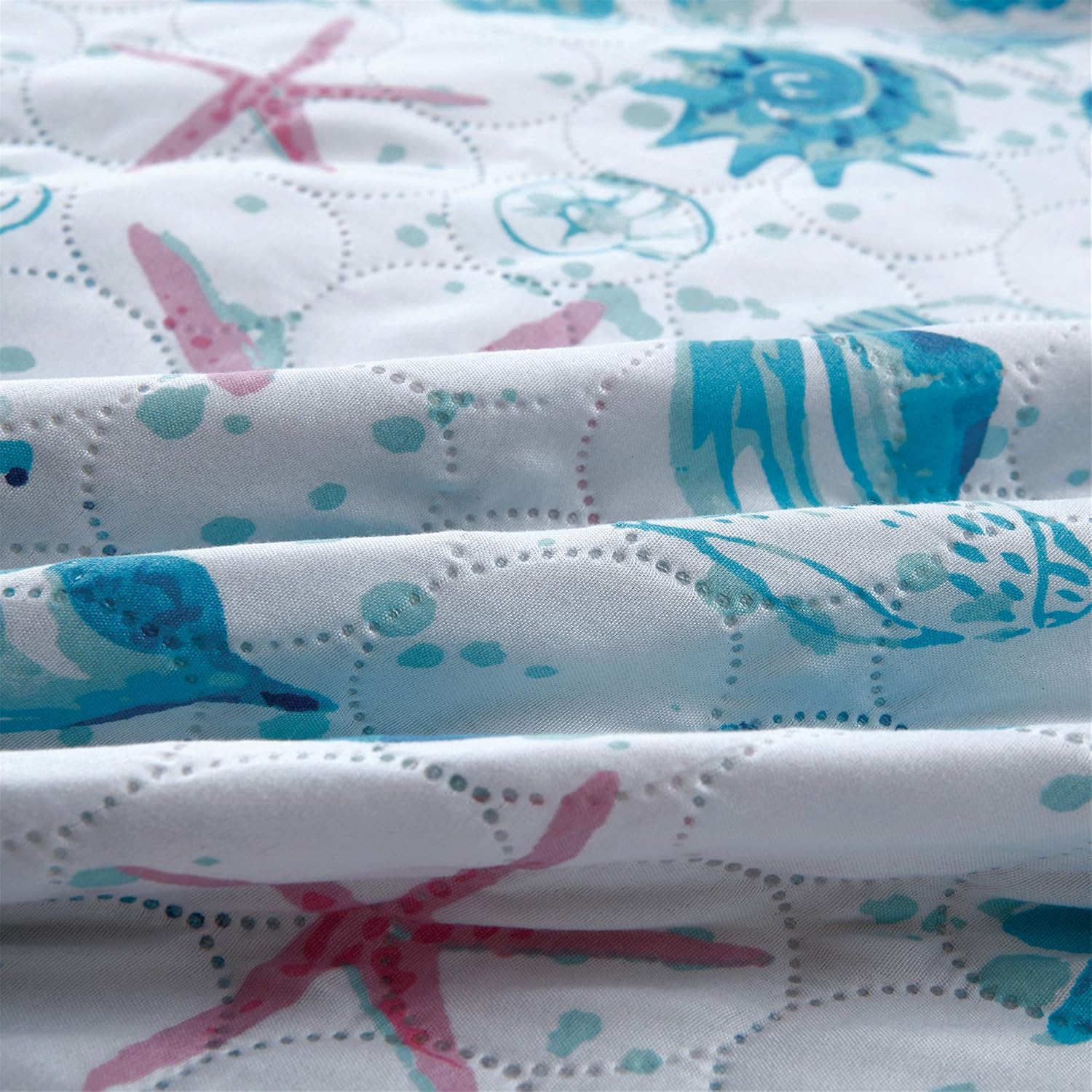Pink Starfish Aqua Beach Quilt Set - Reversible Lightweight Bedding