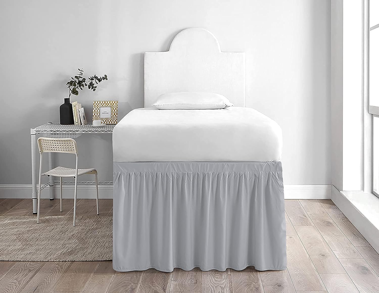 Twin XL Ruffled Silver Bed Skirt - Extra Long 32 Inch Drop
