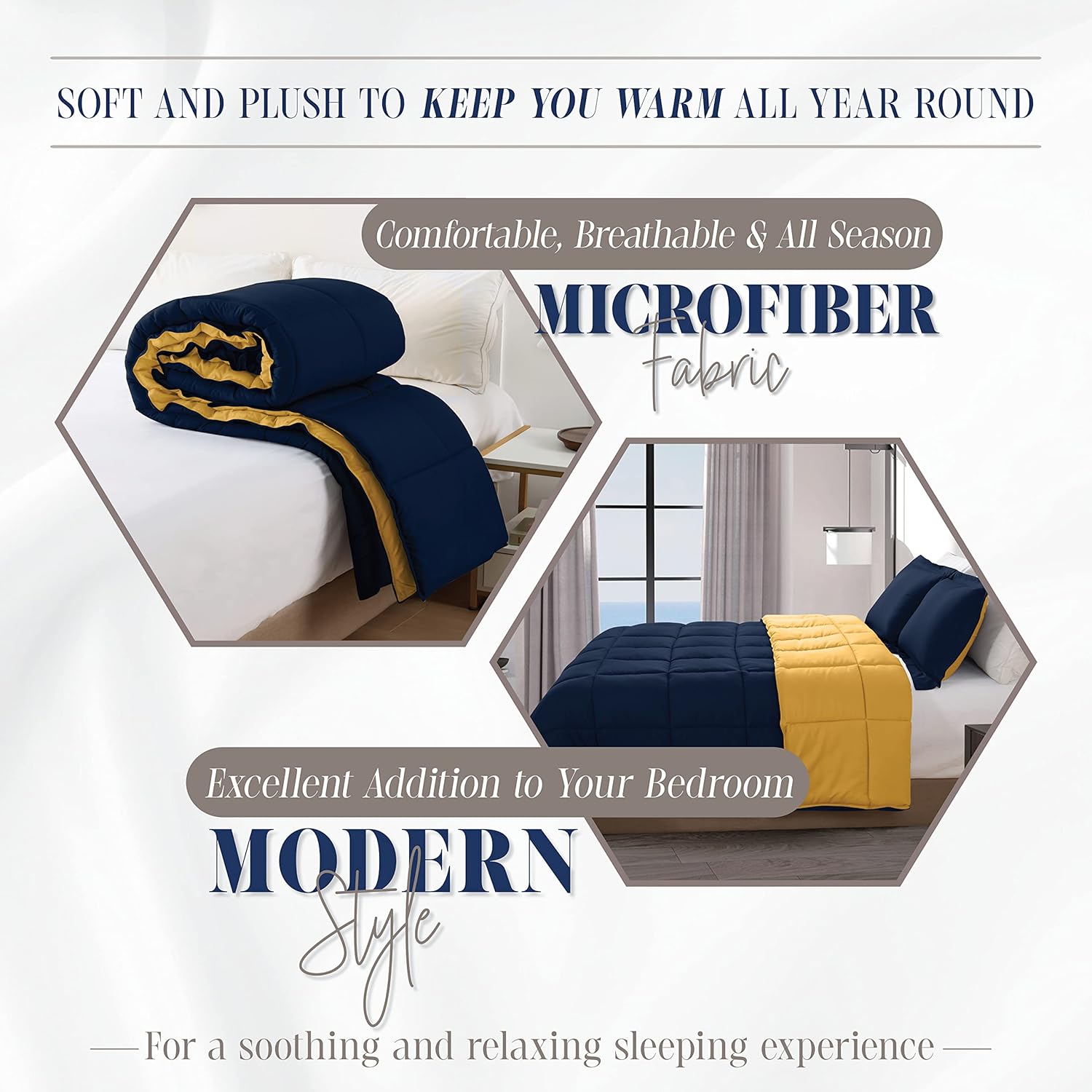 Elegant Comfort 3-Piece Reversible Comforter Set Twin Navy Yellow